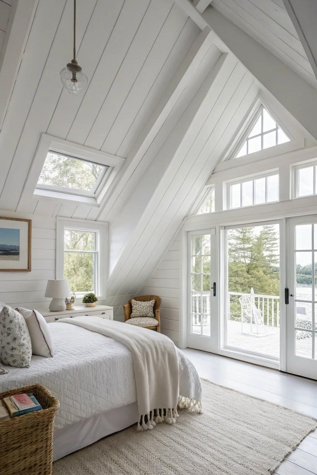 In this modern bedroom, pristine white ceilings create a spacious and airy ambiance.