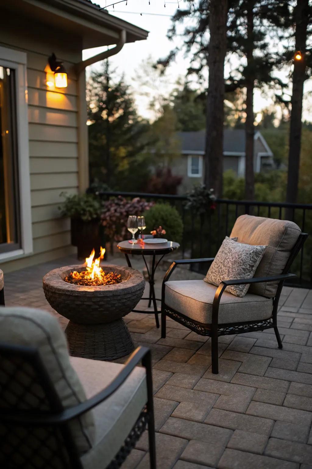A compact outdoor design maximizes space while ensuring coziness and style.