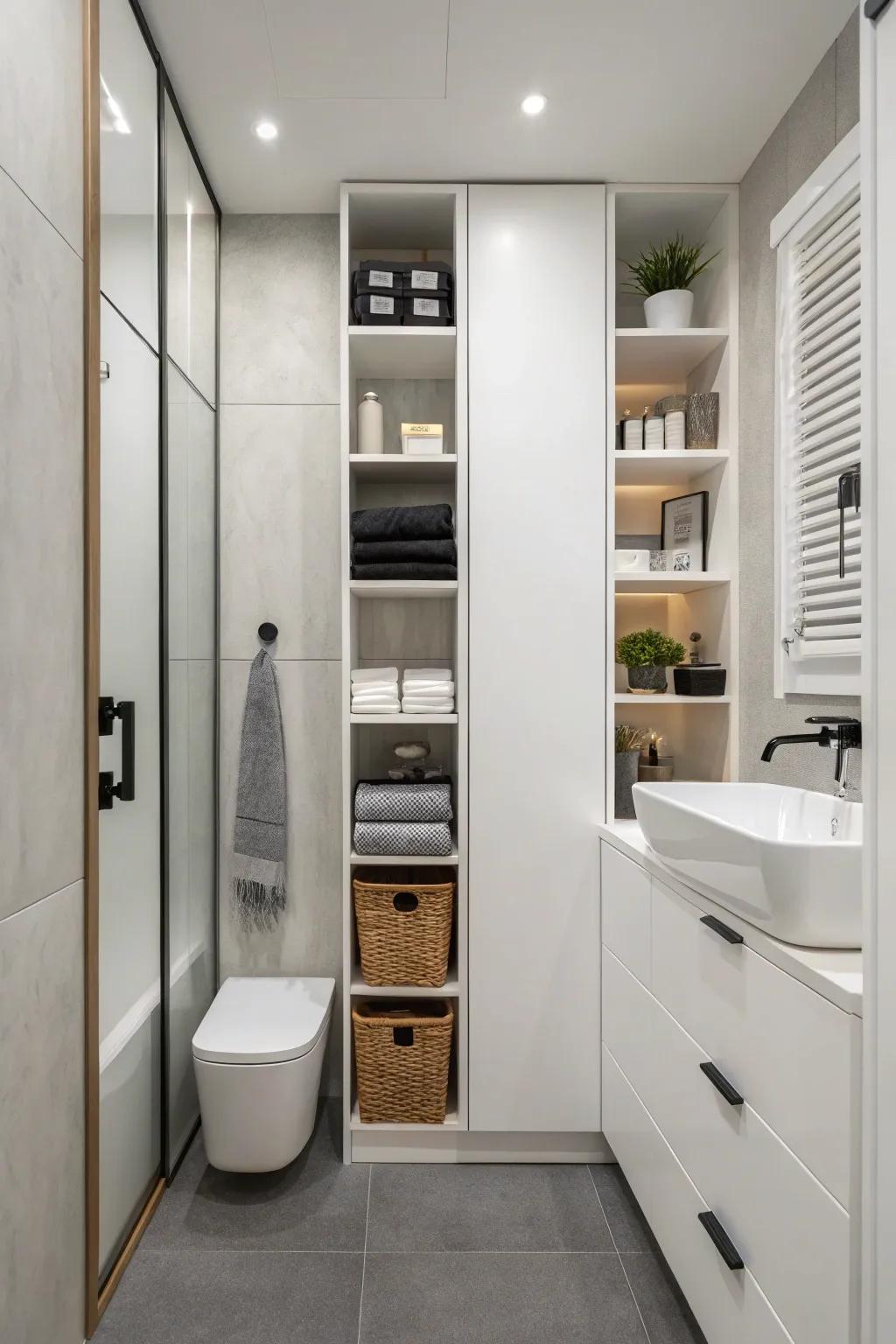 Storage that goes up keeps the floor clear and makes the most of the space.