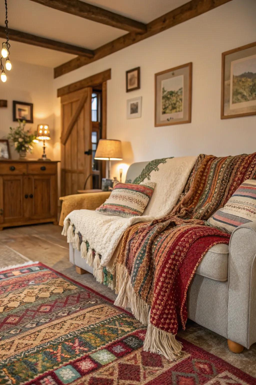 Layered textures bring warmth and depth to this cozy living room.