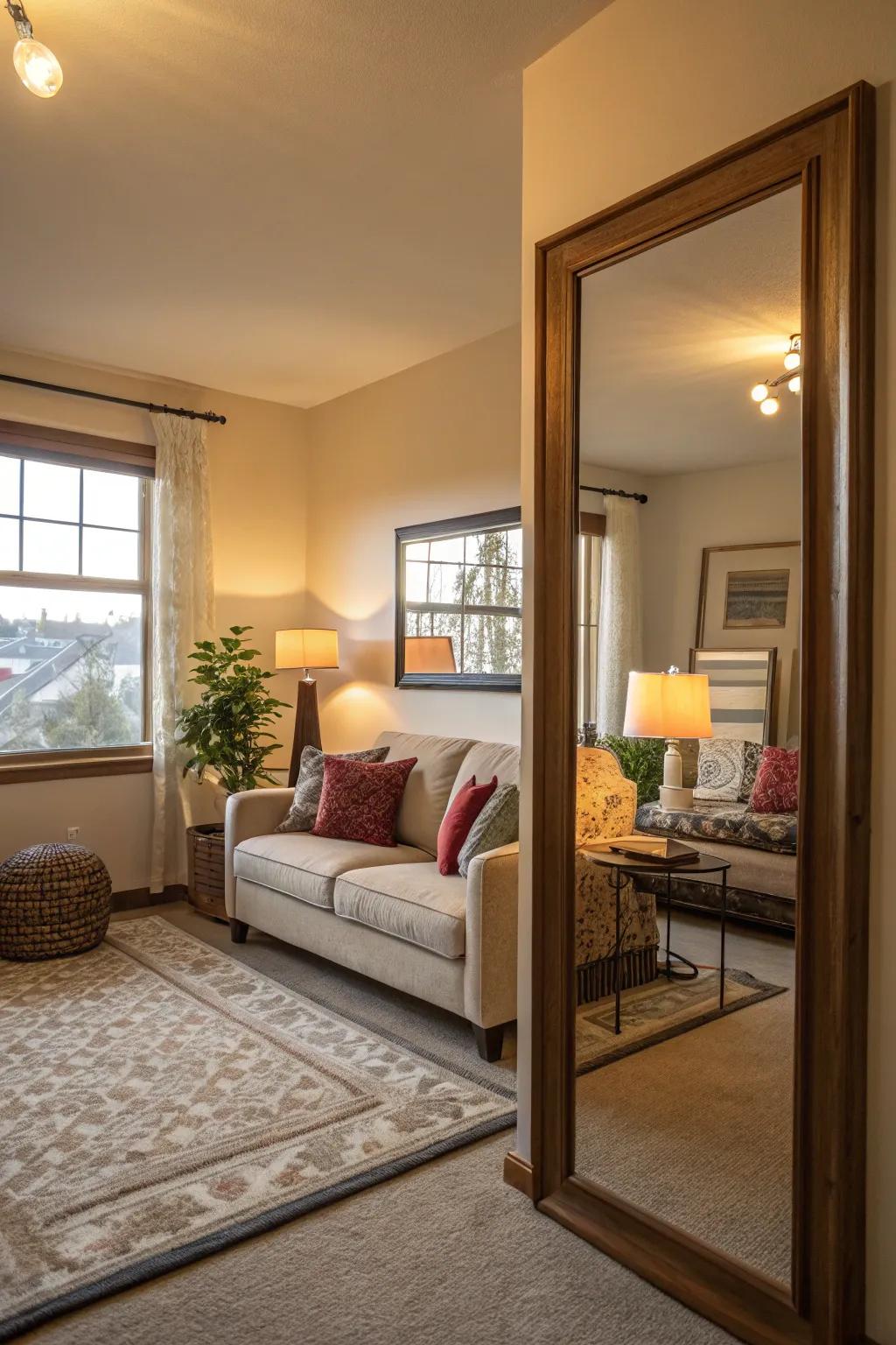 Mirrors giving the illusion of enhanced spaciousness.
