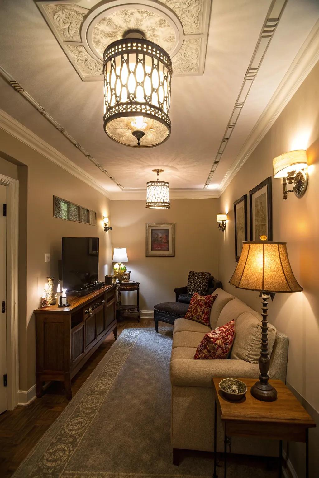 Layered lighting sets a warm, welcoming tone.
