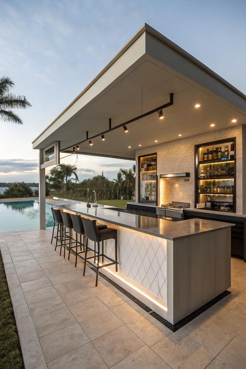 Smart storage solutions keep your pool bar neat and efficient.