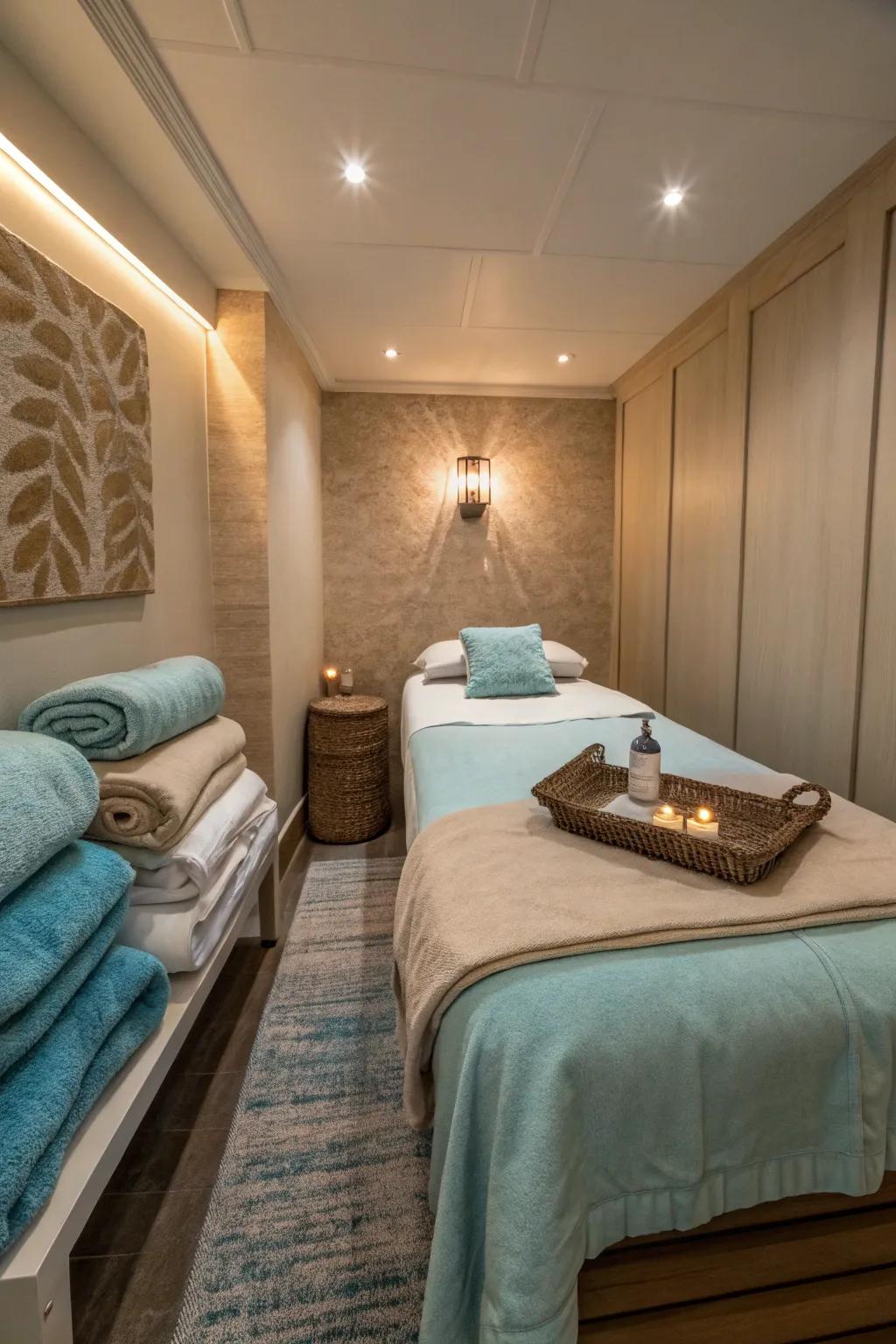 Luxury touches boost the coziness and style of your massage chamber.