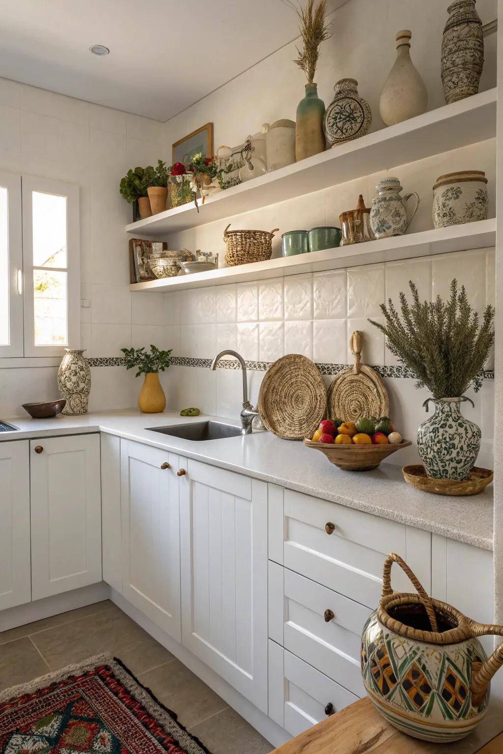 Decorative touches add style to the kitchen.