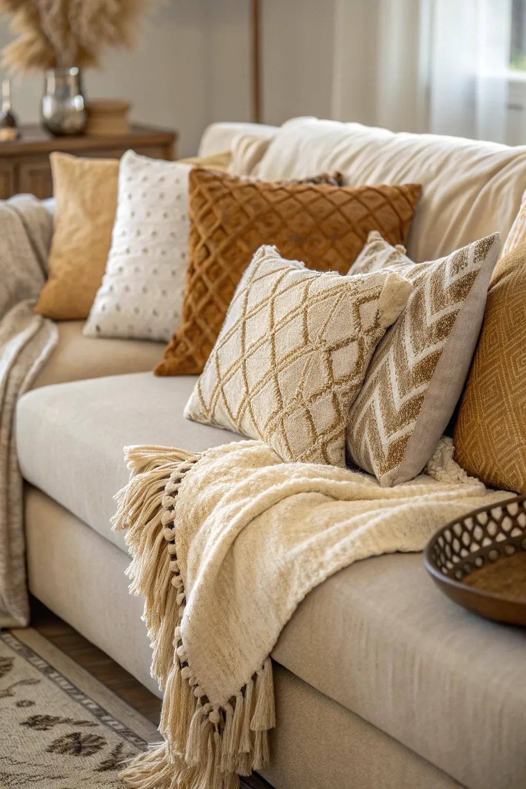 Textural combination add warmth and depth to your seating area.