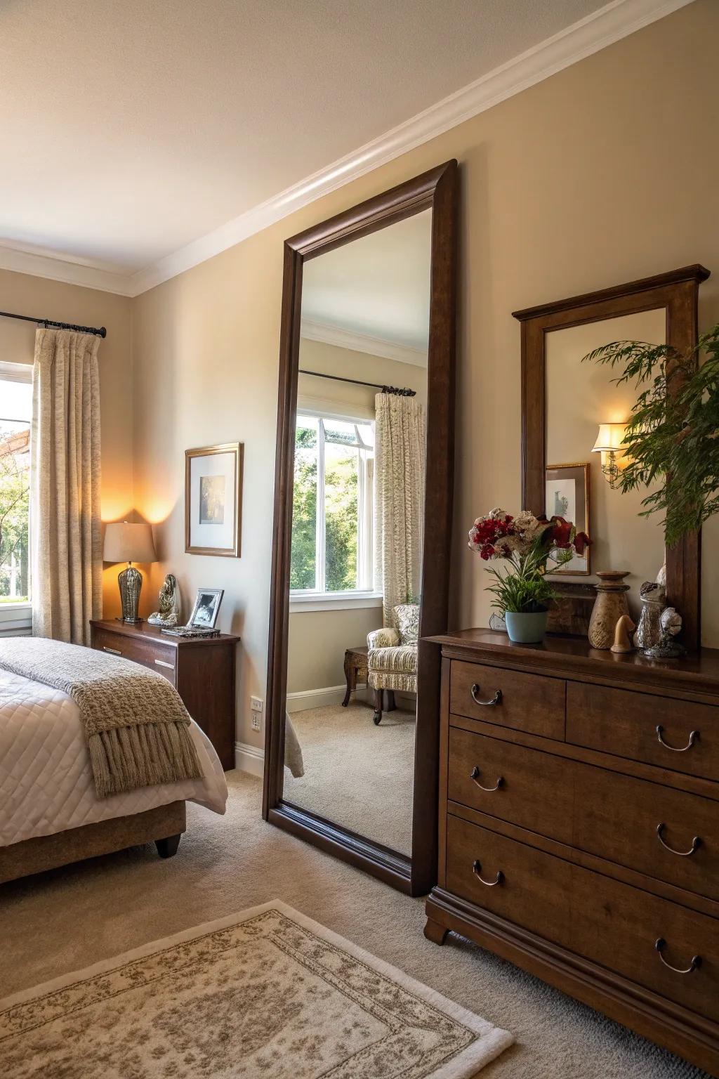 Mirrors can amplify radiance and space in your bedroom.