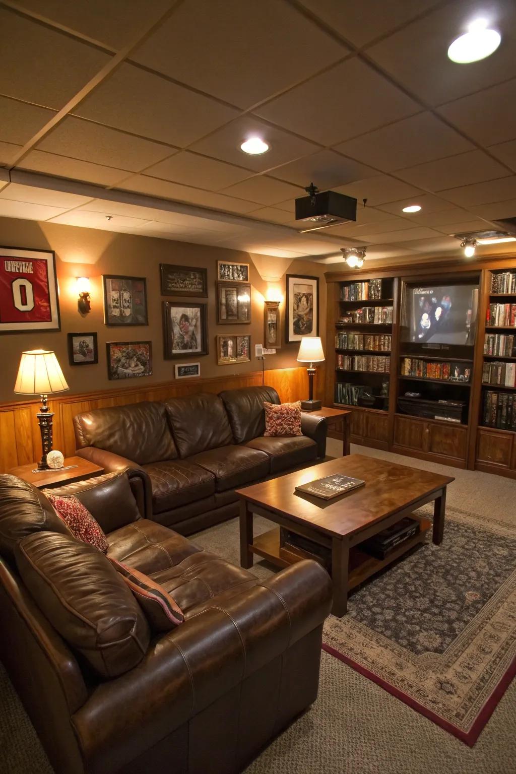 Strategic lighting enhances the mood and functionality of the space.