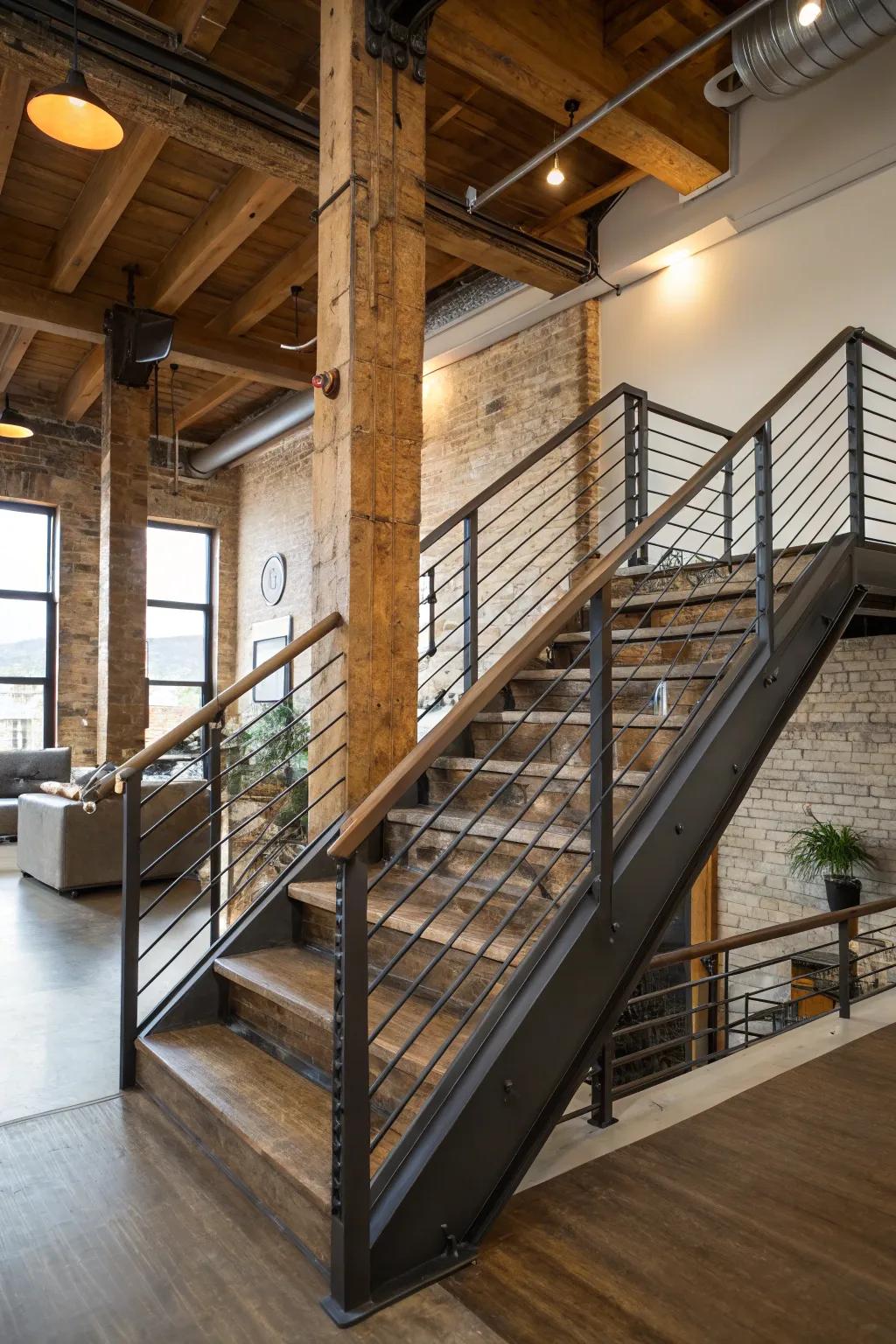 Industrial railings inject a daring, modern flair.