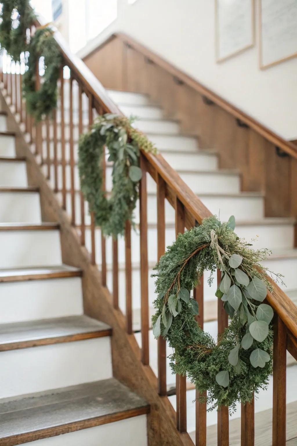 Small fragrant leaves rings contribute elegance to the staircase.