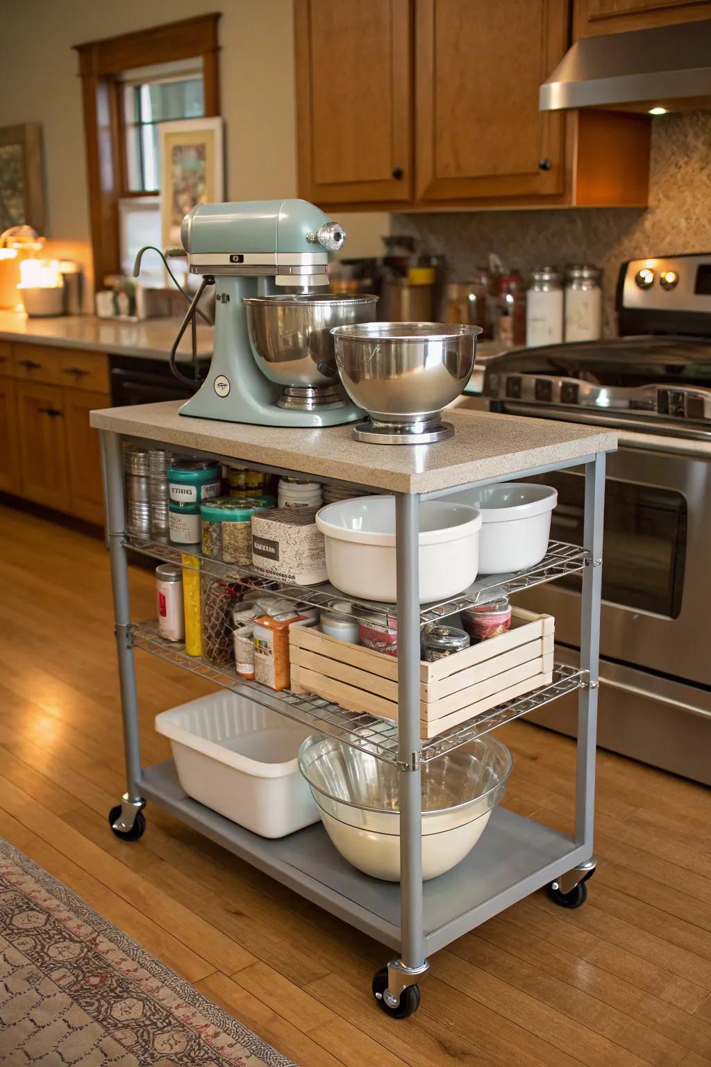 Movable convenience: A rolling cart keeps your mixer on the go