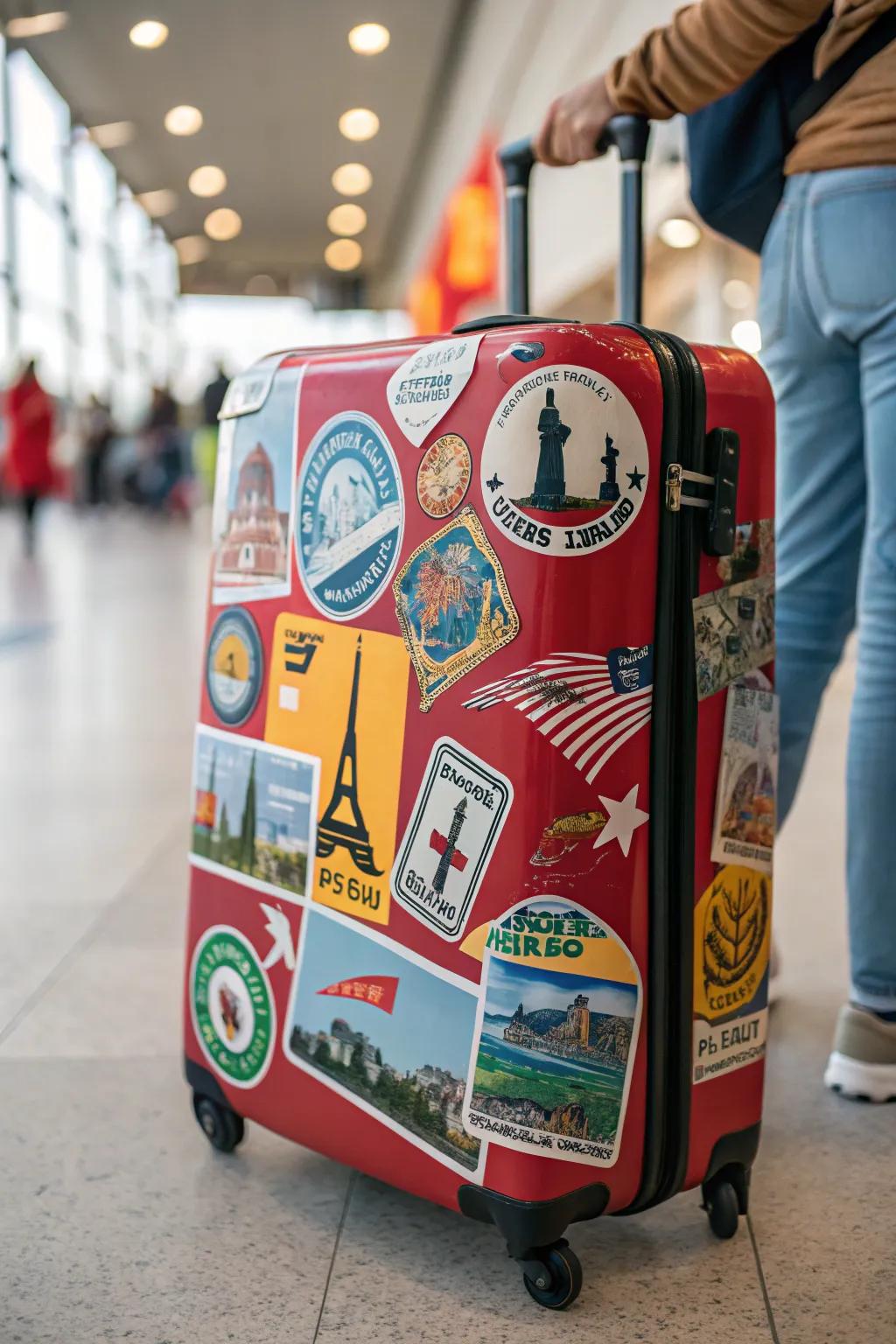 Let your luggage tell a story using travel stickers.