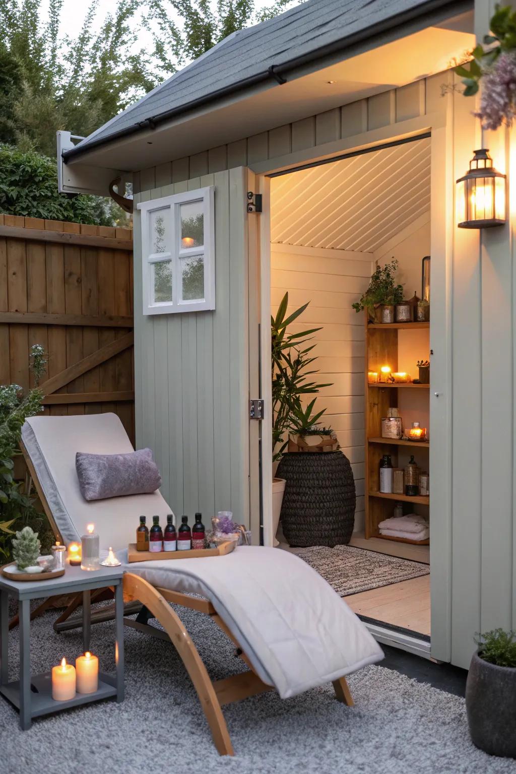 A serene personal spa retreat within a studio shed.