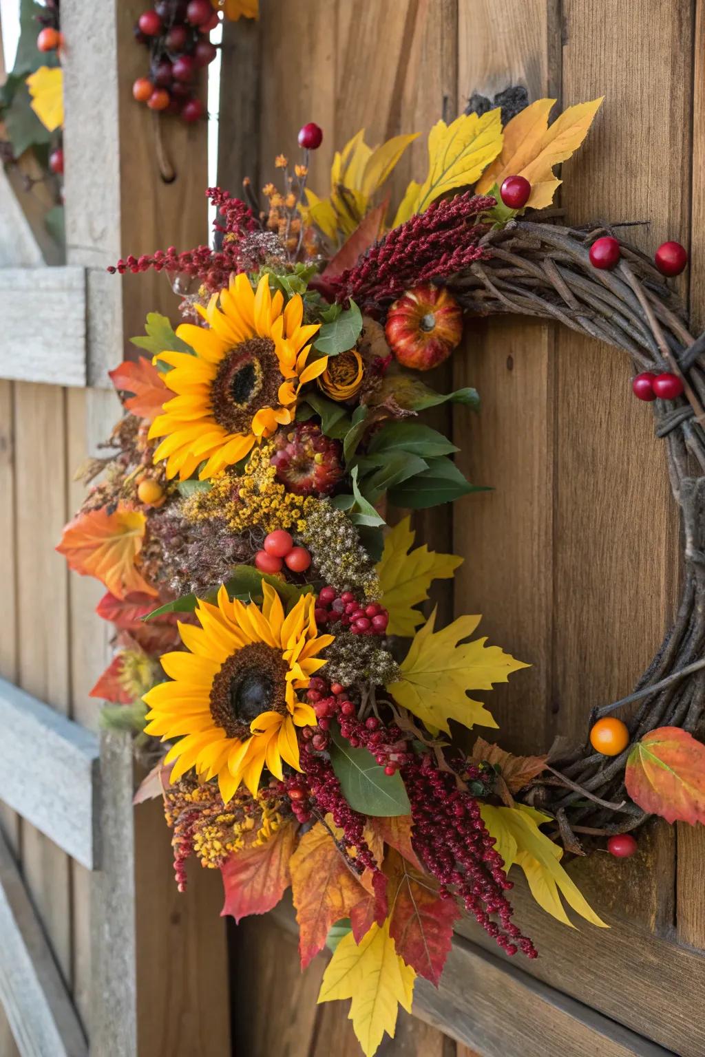 Celebrate autumn through an autumn-inspired sunflower wreath.