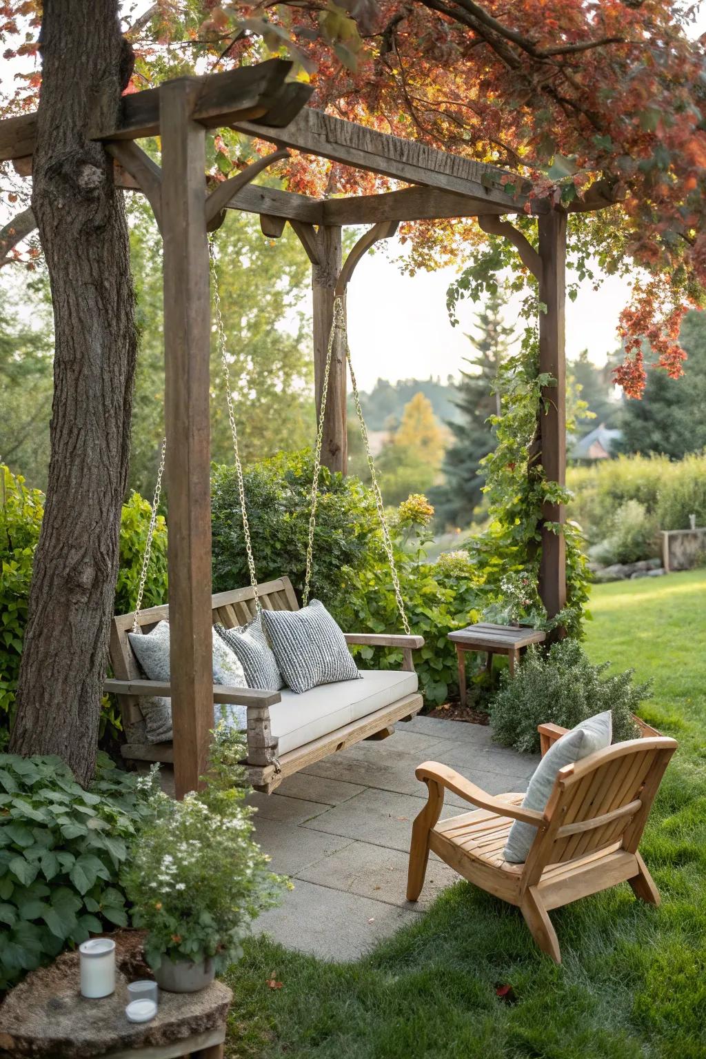 A garden swing provides an ideal escape for embracing nature and serenity.