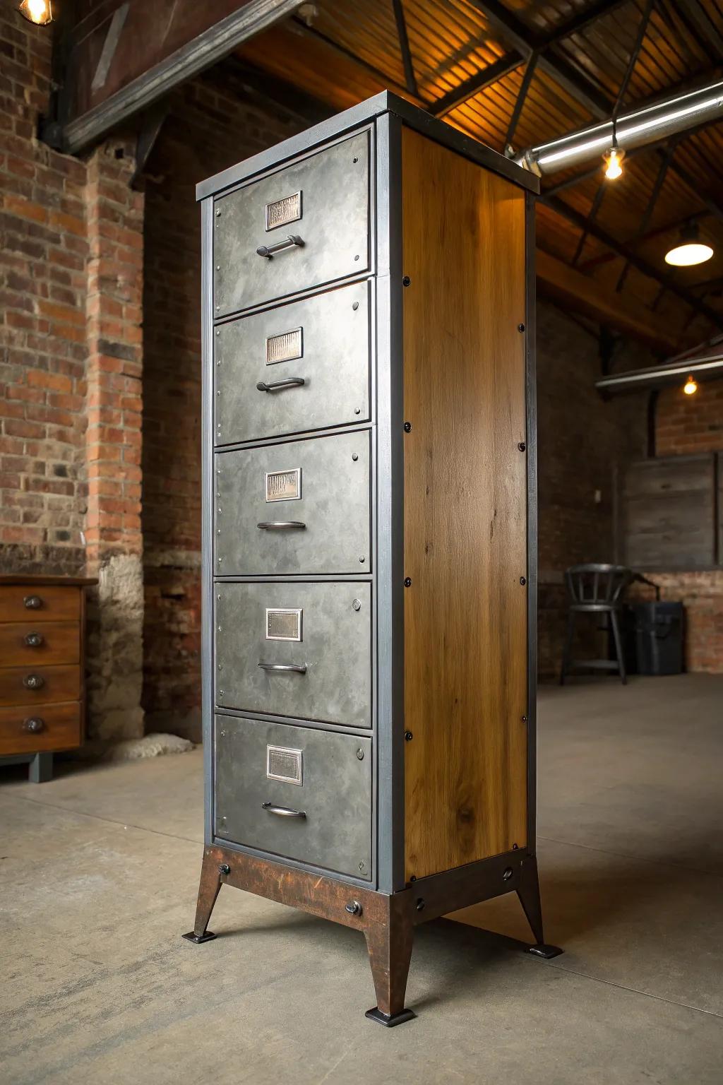 Enhance your space with an industrial masterpiece - where metal meets wood in perfect harmony.