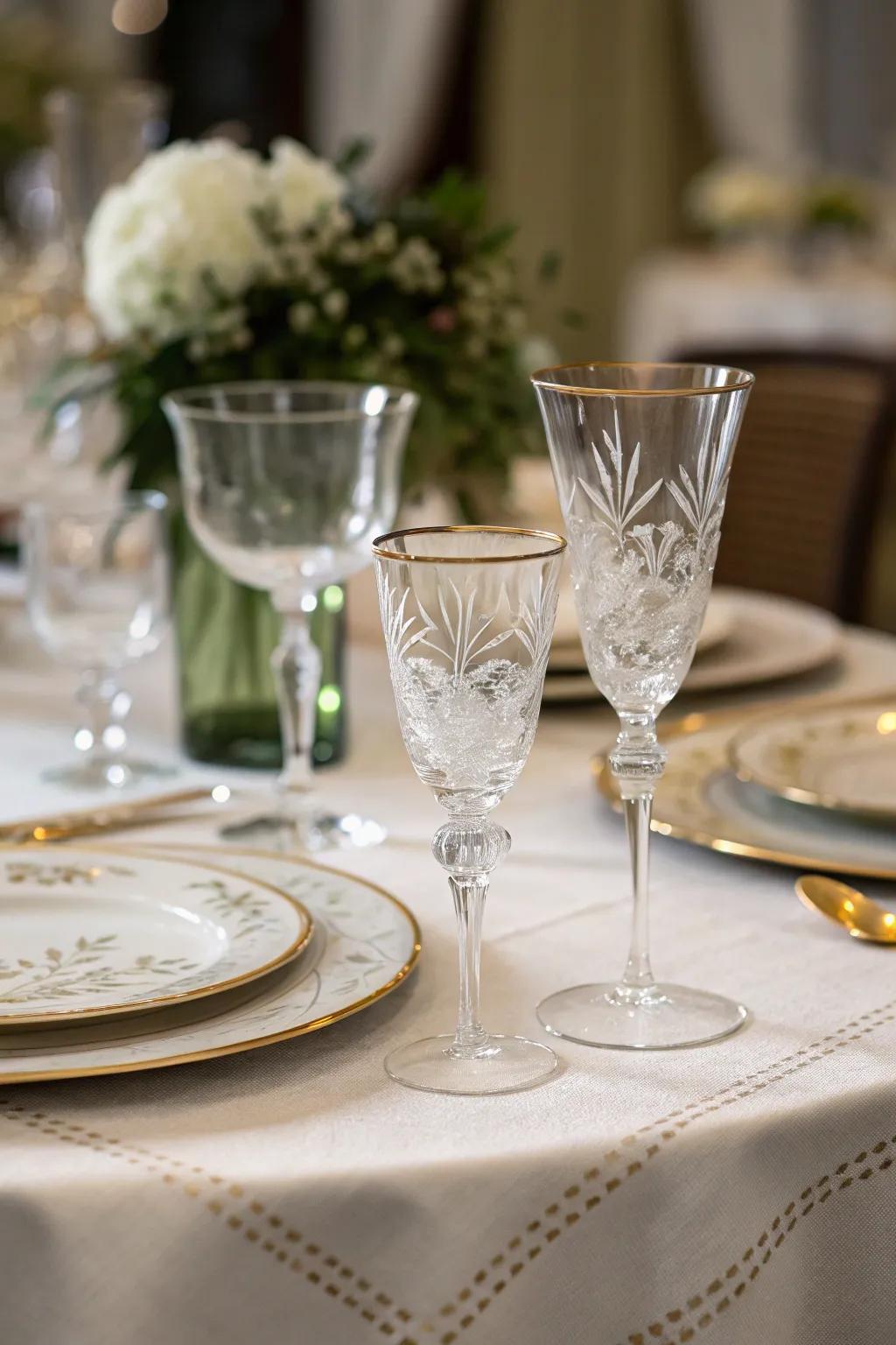 Elegant drinking glasses enhances the table's sophistication.