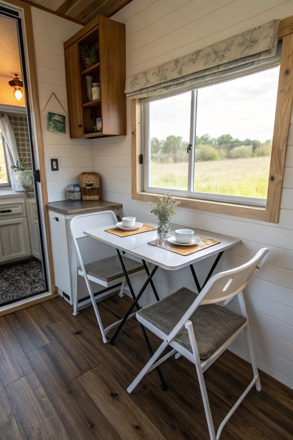 Foldable furniture in a tiny house maximizes space