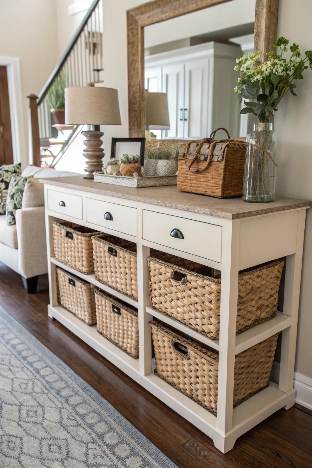 Fashionable storing solutions keep your entrance organized and chic.
