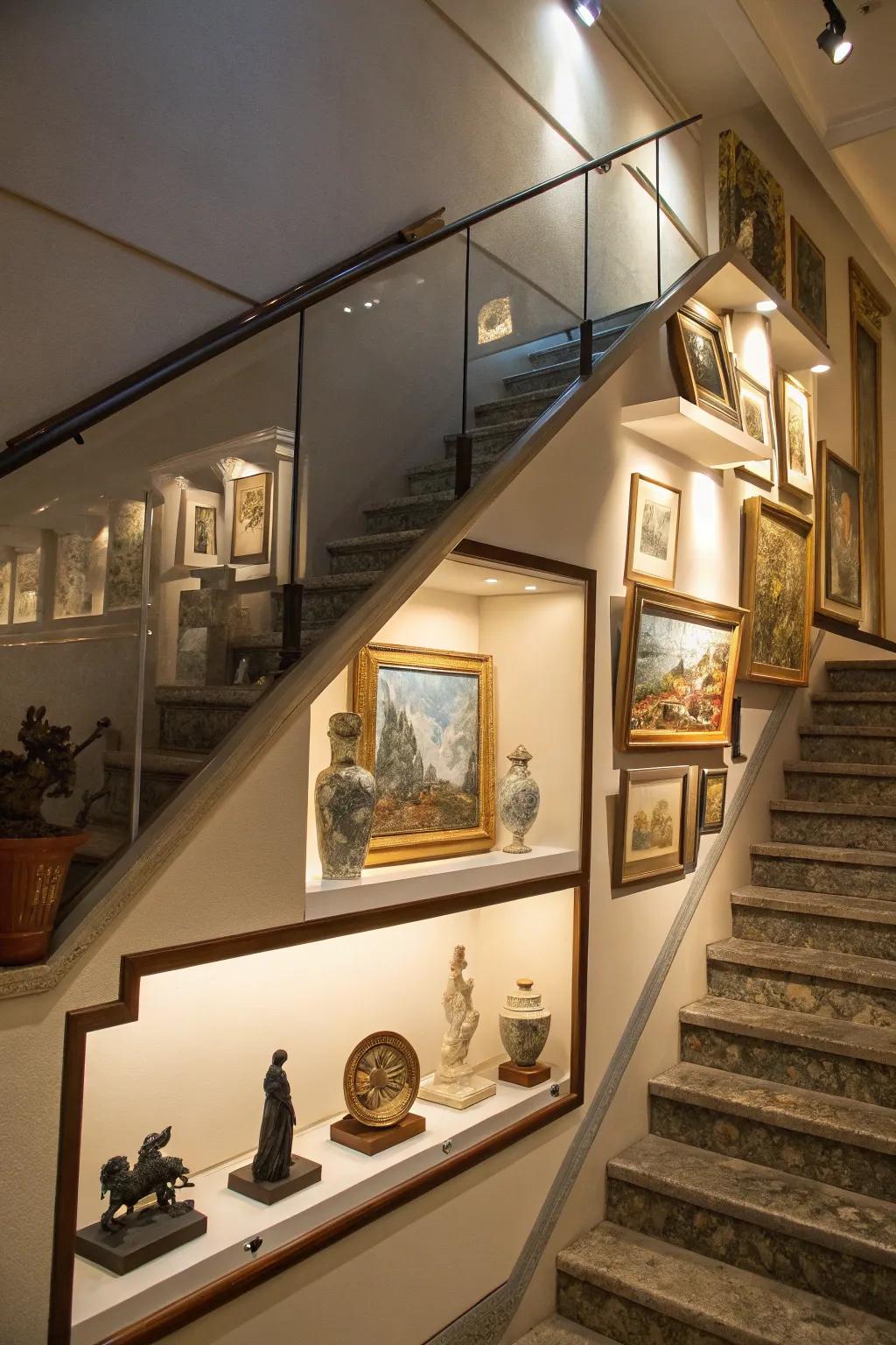 Showcase your art collection under the stairs.