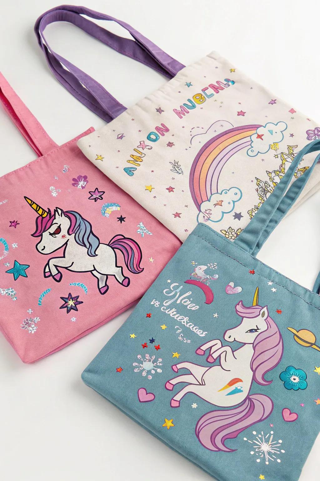 Eco-accommodating unicorn tote sacks that visitors will value.