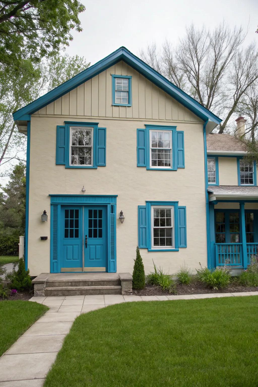 A home featuring contrasting trim that accentuates architectural highlights.