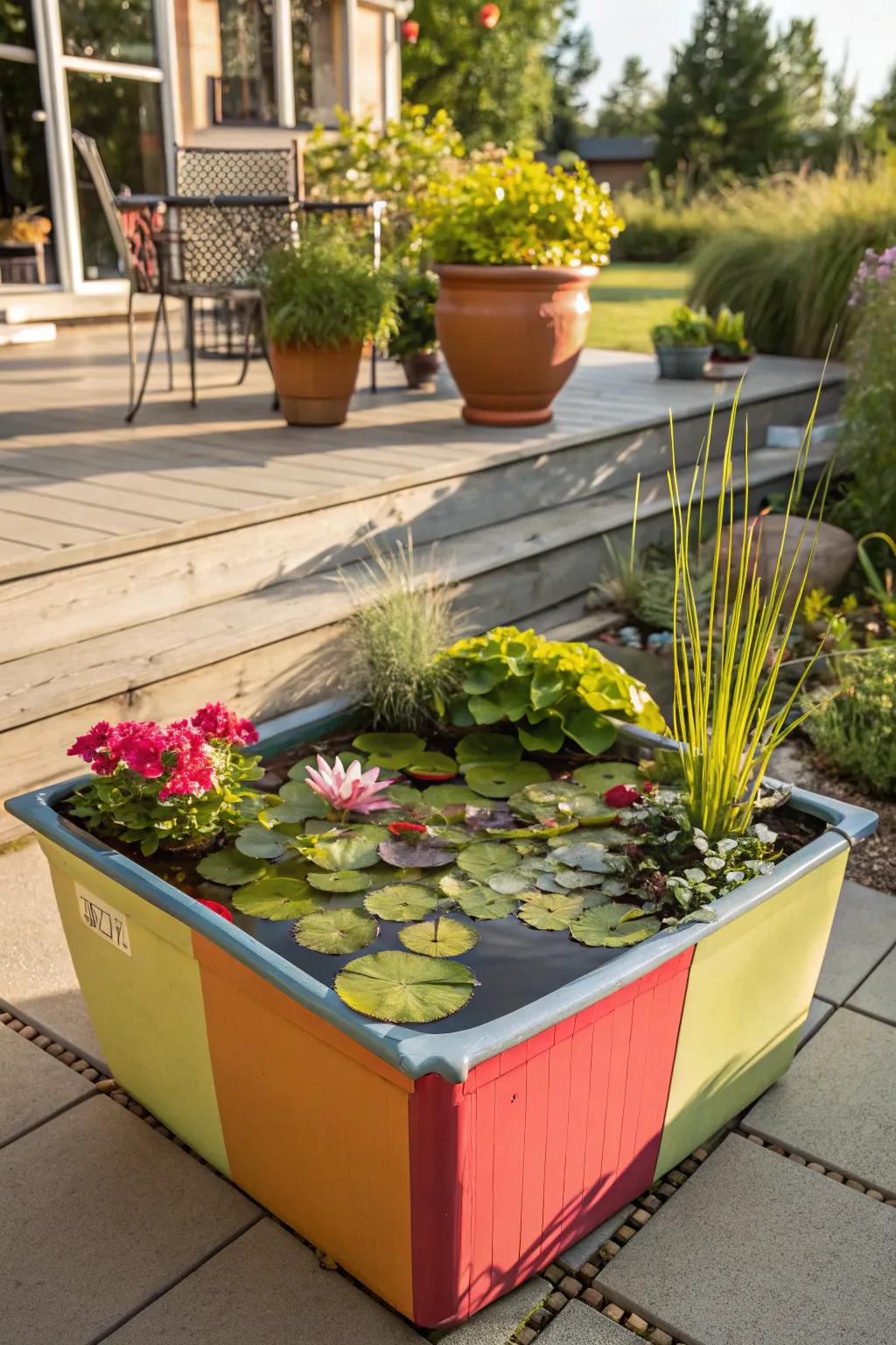 Enclosed water gardens contribute a fragment of nature to any location.