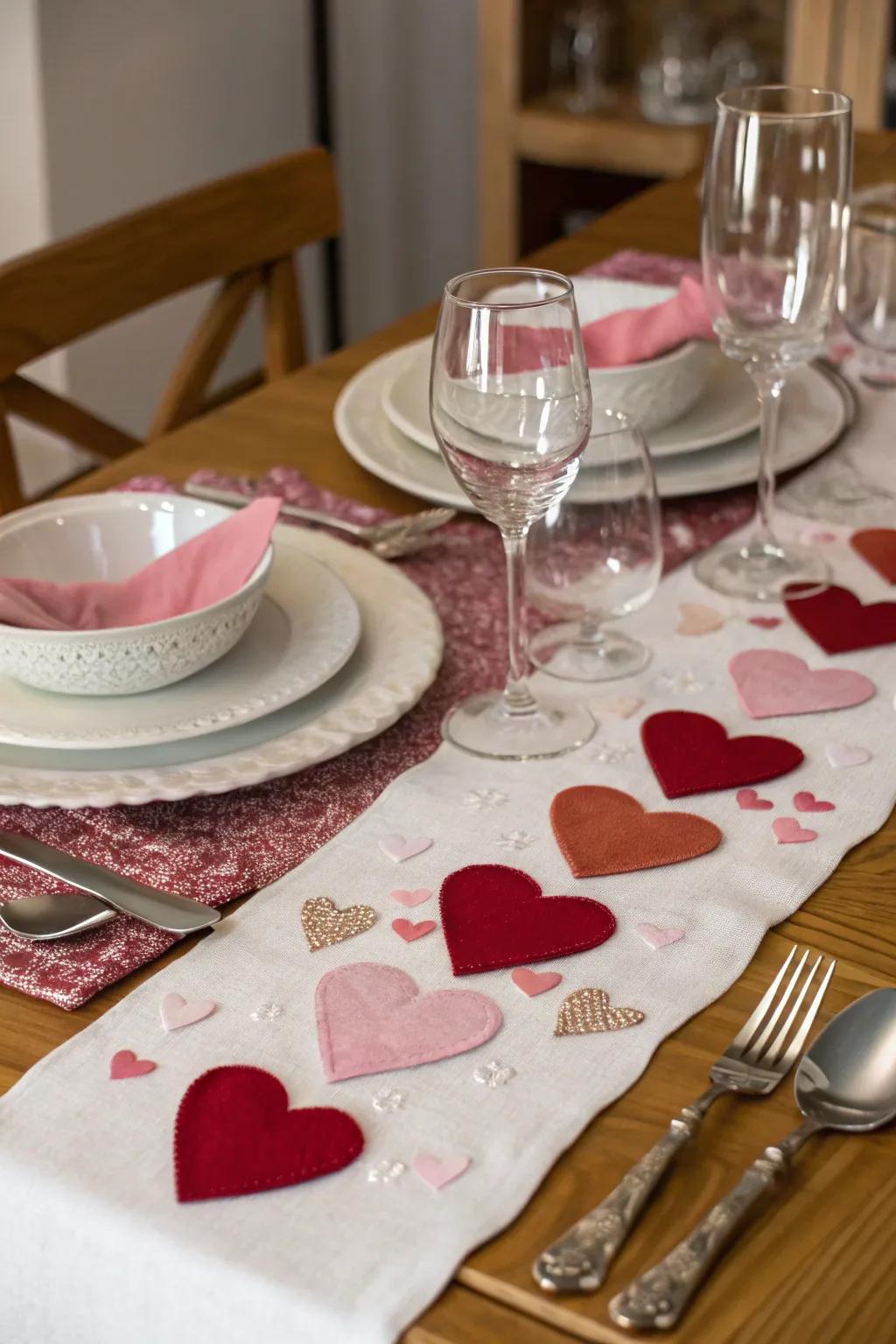 A heartfelt touch with a felt heart table runner.