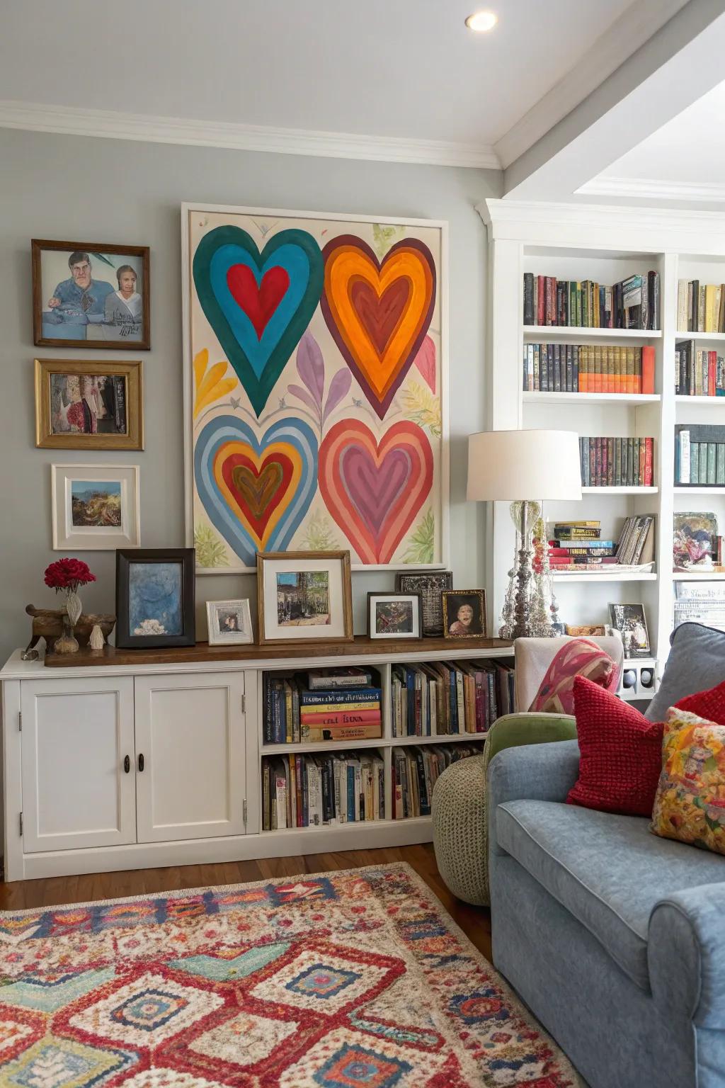 Bright heart patterns introduce a dash of color to any decor.