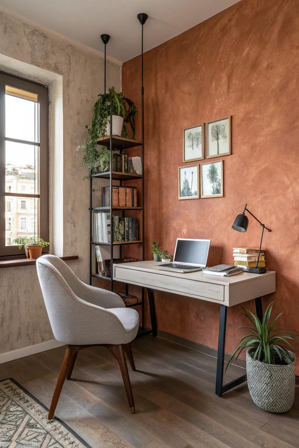 In your home office, enhance focus with warm Venetian plaster.