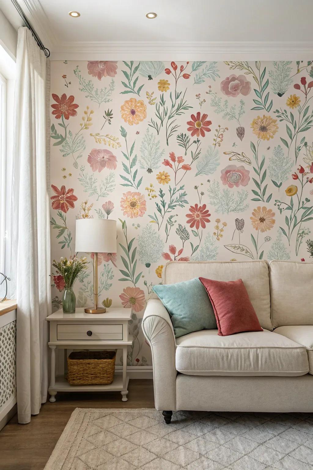 Floral wall adornment imparts a dash of romance.