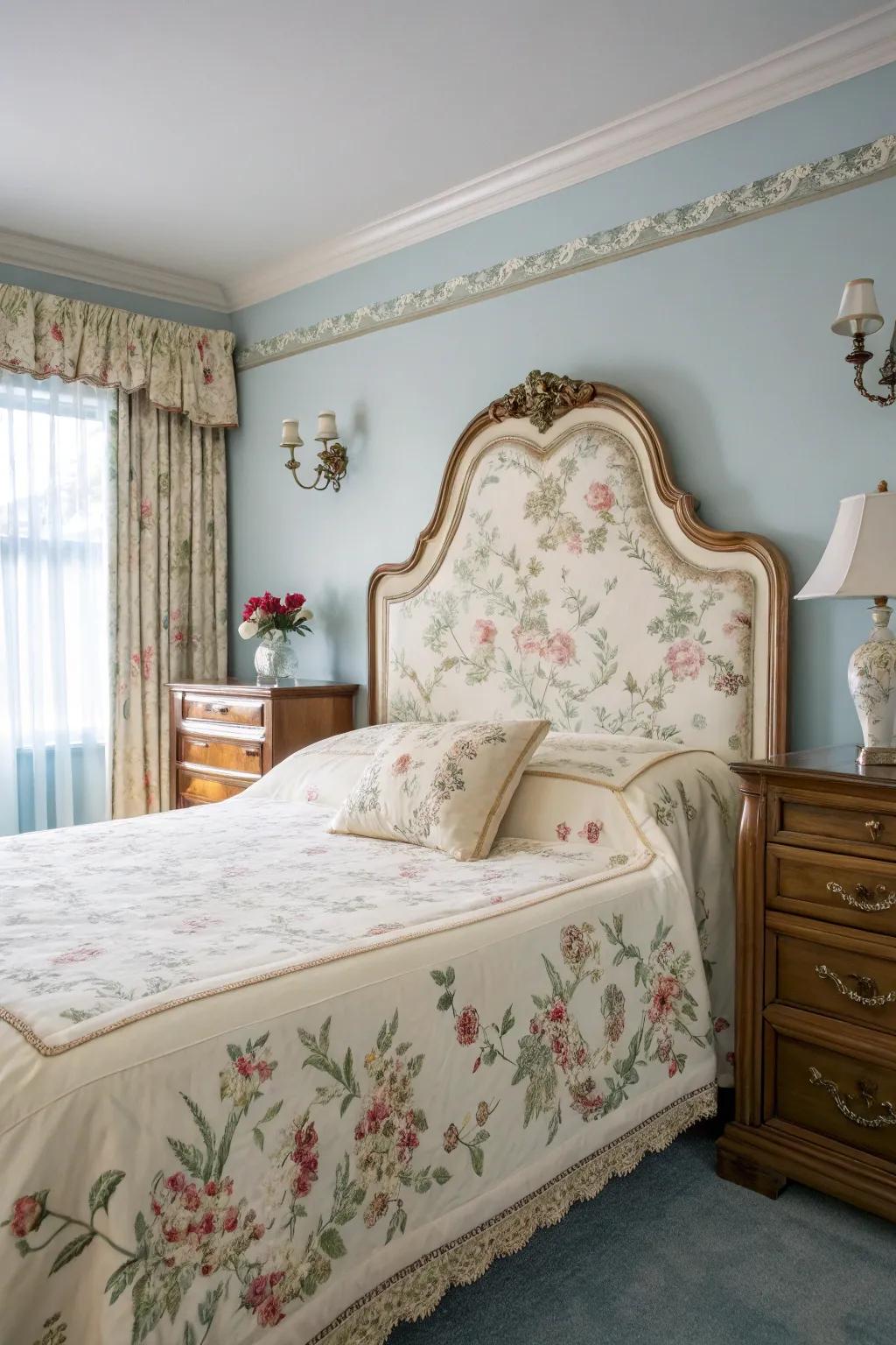 Floral motifs inspire a feeling of nostalgia, inviting tranquility and visual delight.