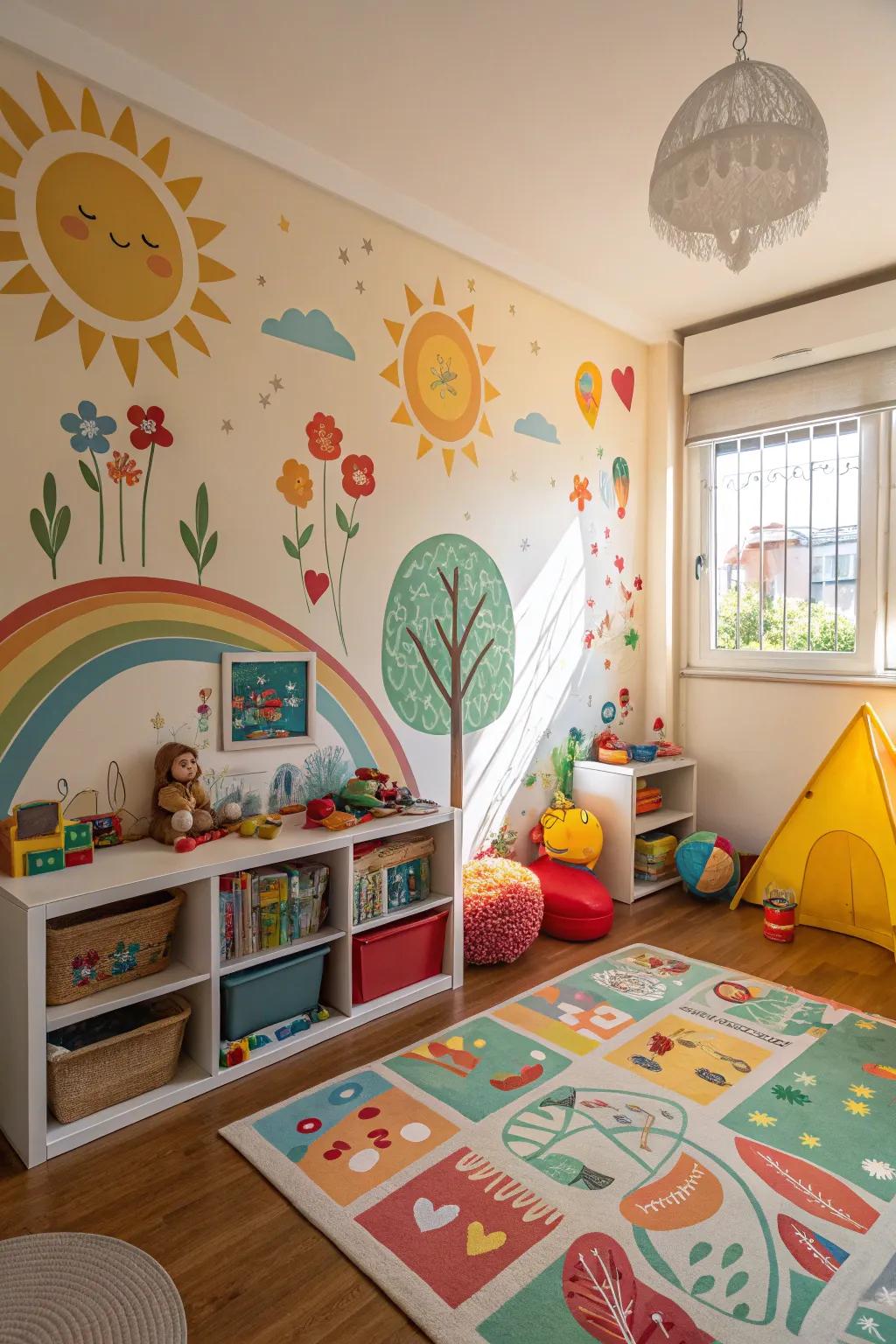 DIY murals change walls into magical spaces filled with creativity.