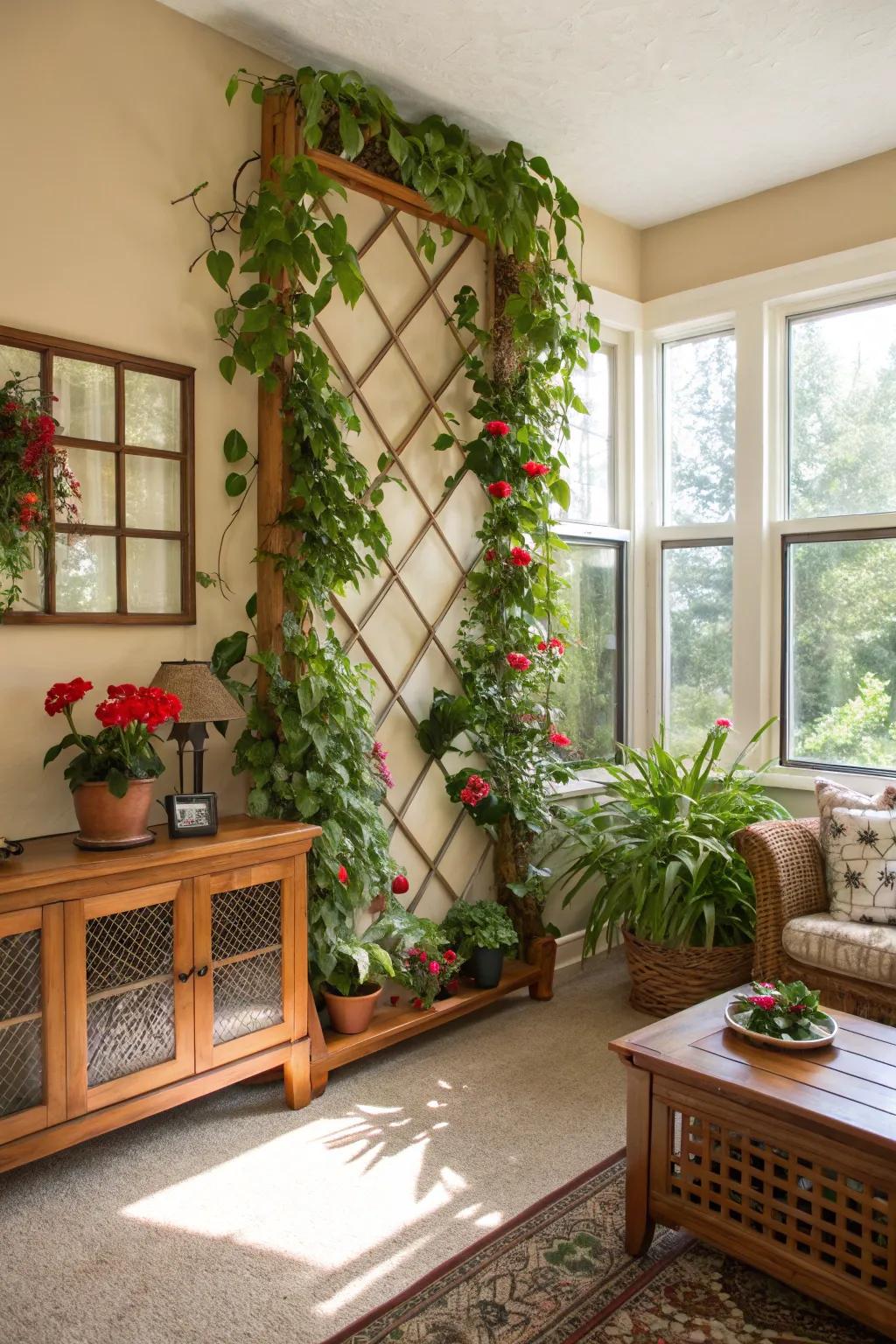 Convey nature indoors via a wall trellis.