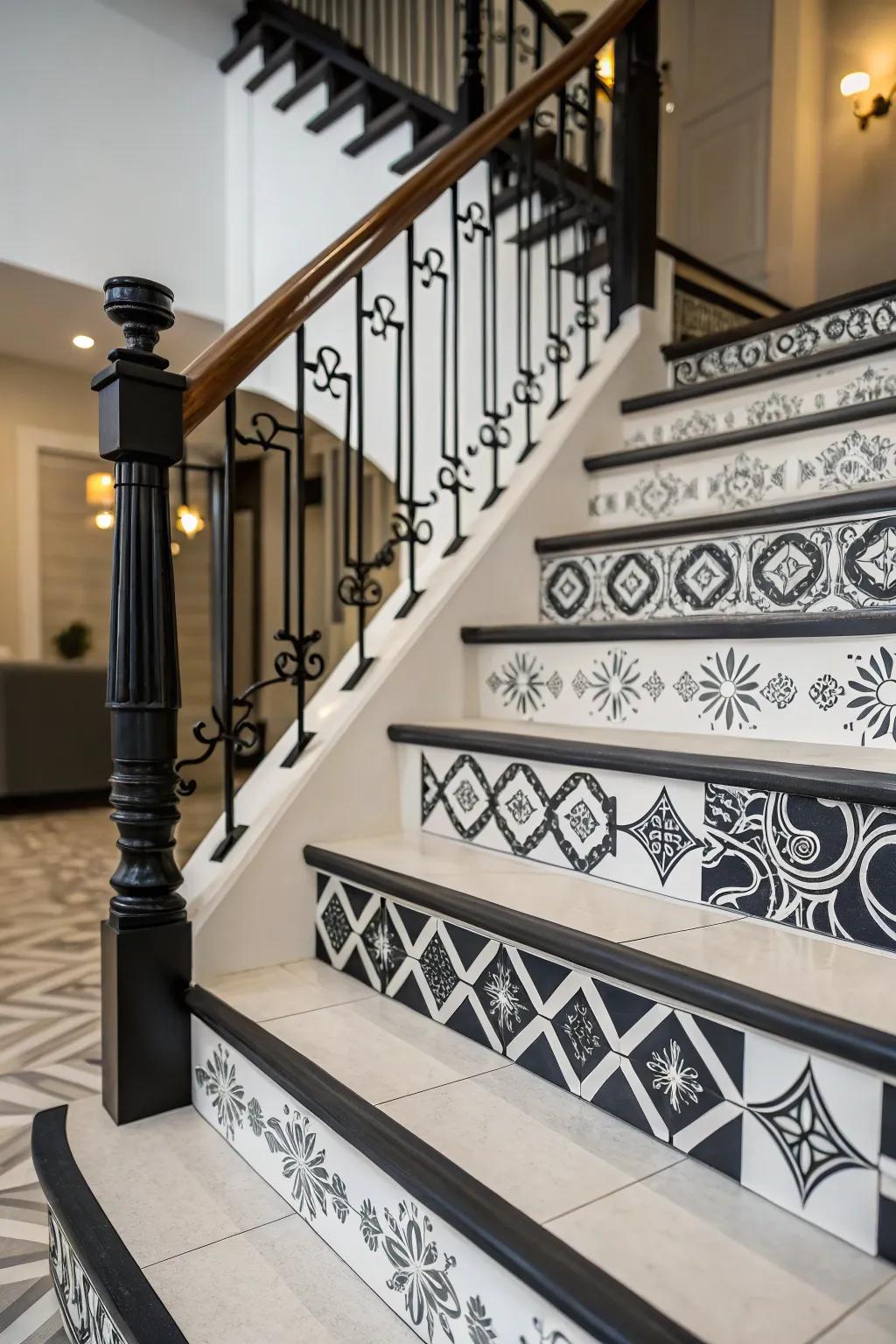 A chic single-tone color scheme gives this stairway a modern, sophisticated aesthetic.