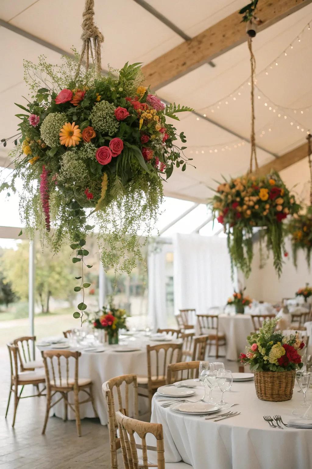 Dangling centrepieces fashion an arresting and unforeseen focal point.