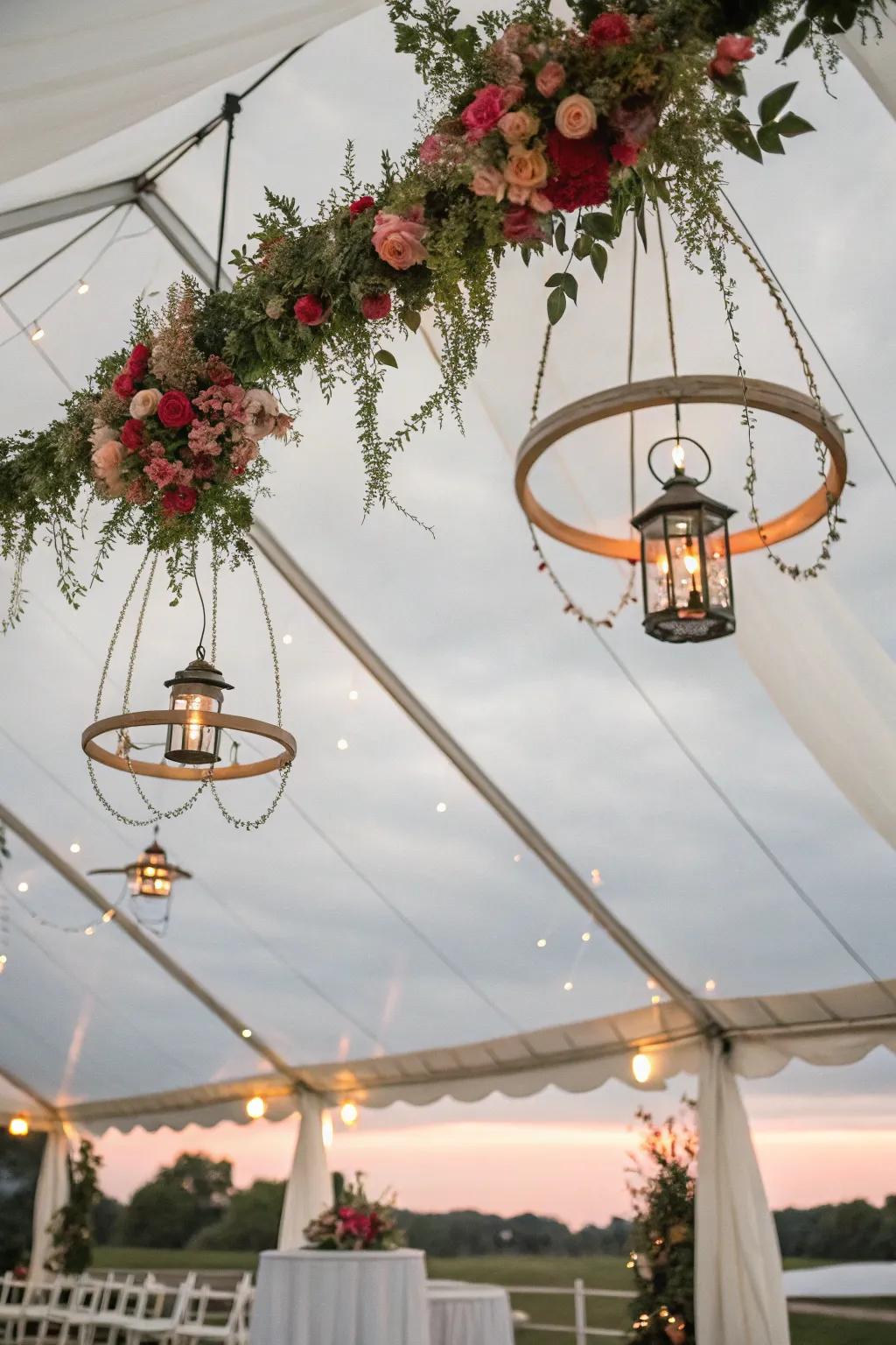 Suspended adornments enrich the tent with layers of attraction.