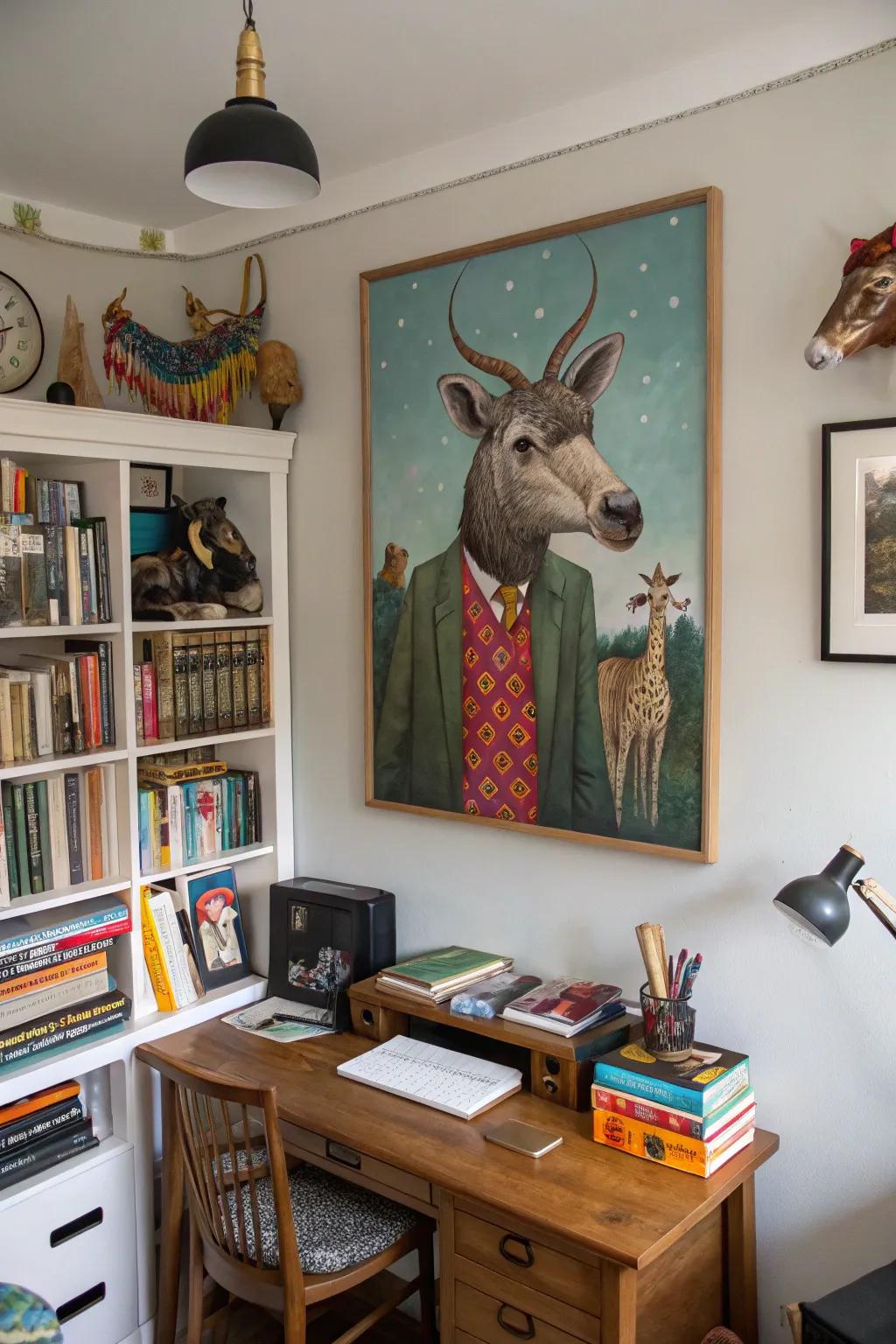 An unreal fauna merge introducing a whimsical quality to an academic space.