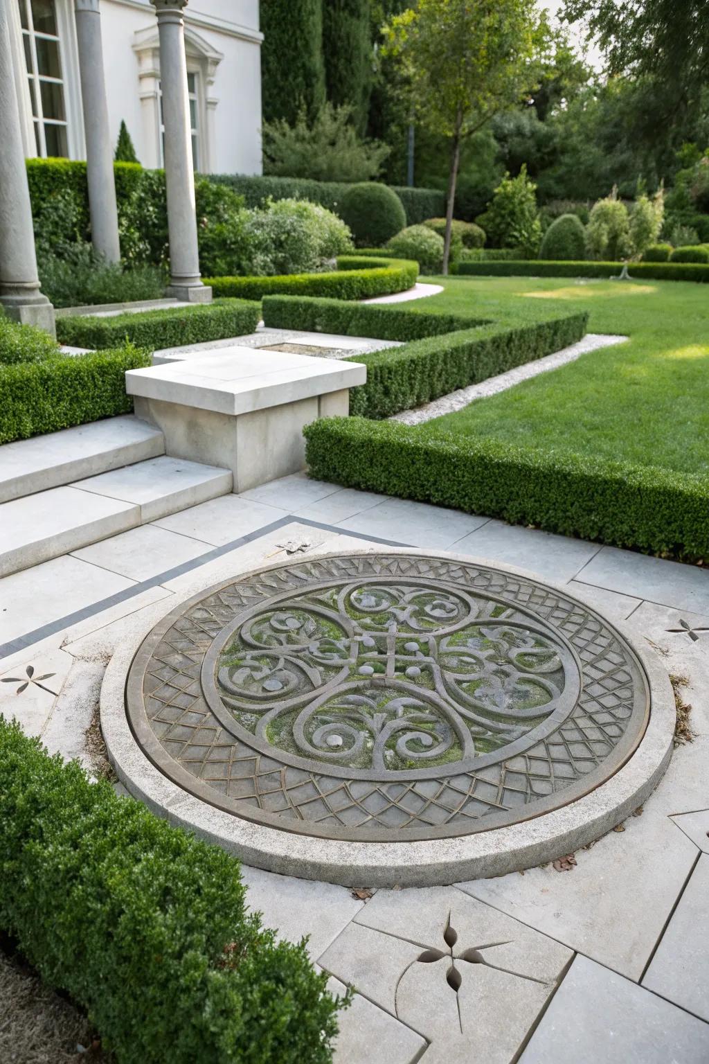 Contemporary design converges with sturdiness in this striking concrete well cover.