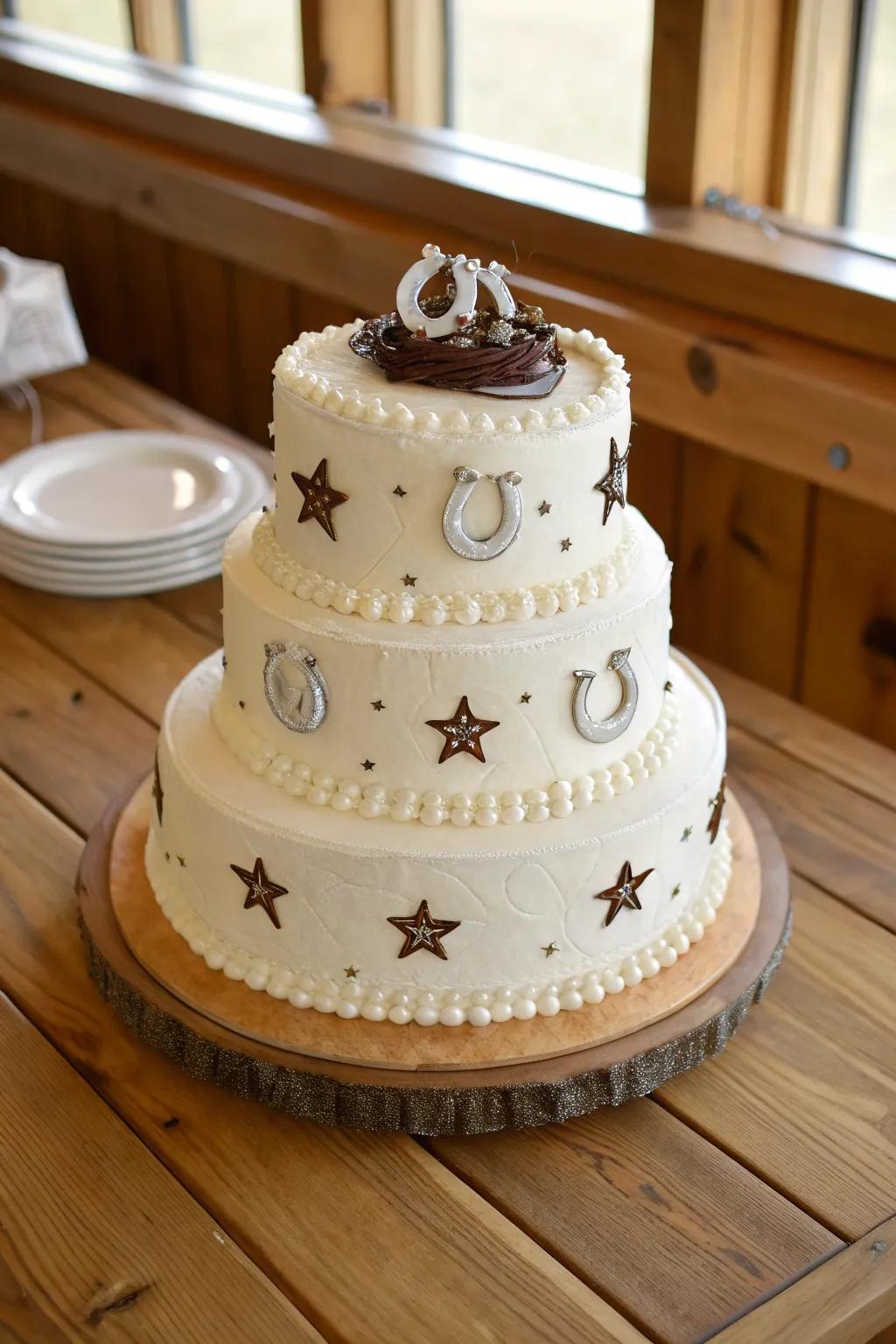 Cake showcasing western talismans for added allure.