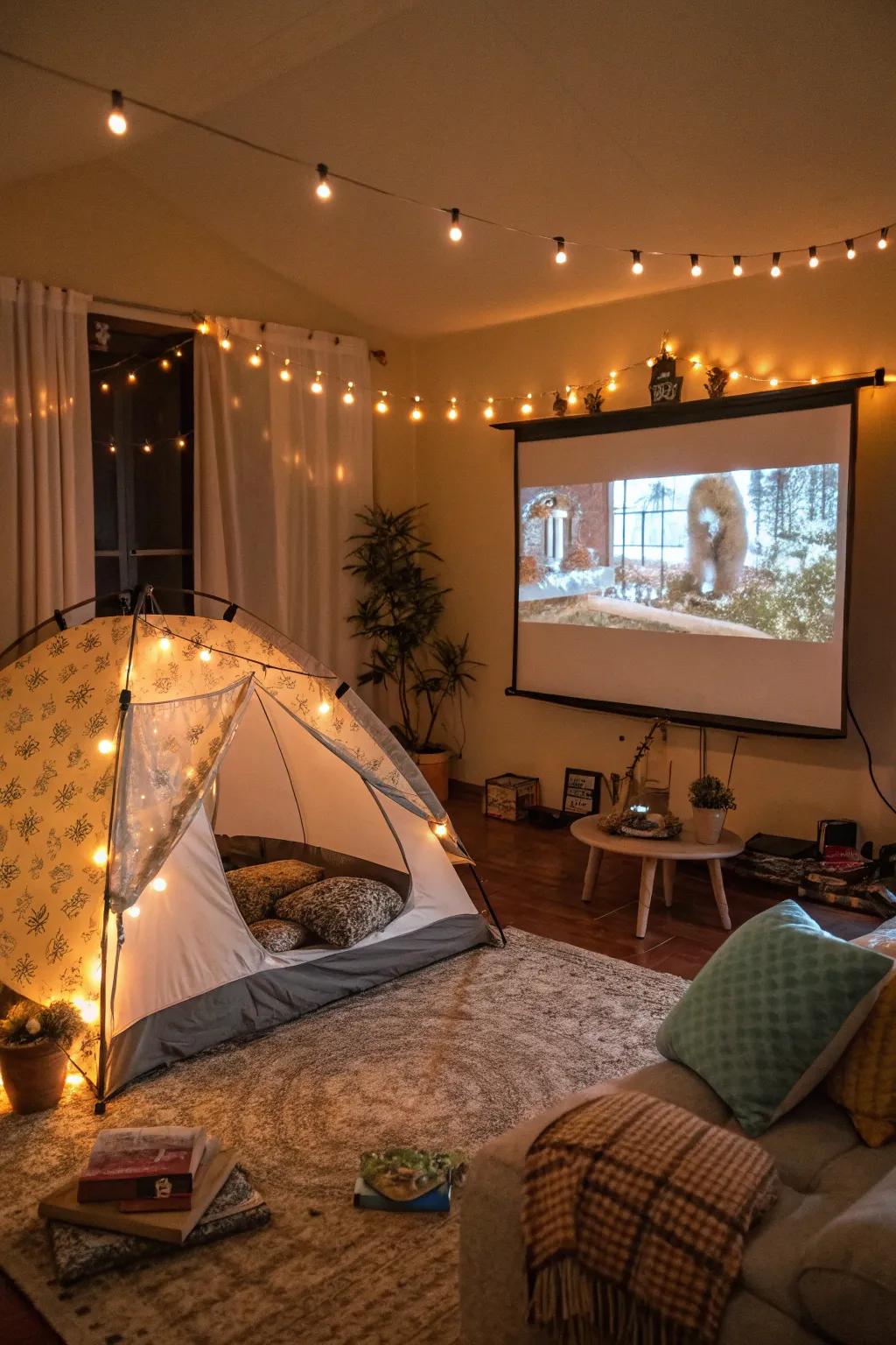 A cozy staycation scene in the living room, crafted for relaxation.