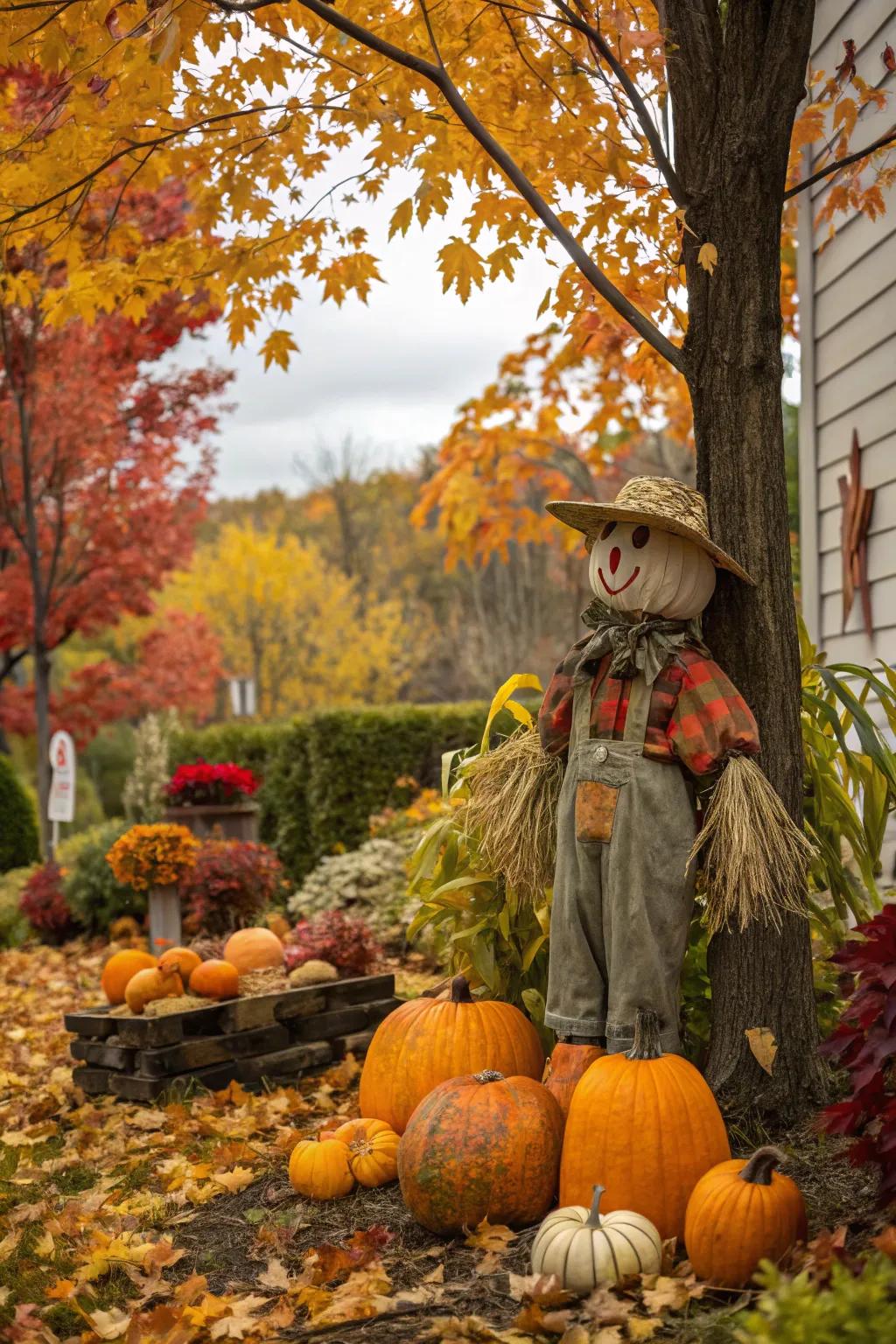 A chronological extravaganza scarecrow saluting autumn.