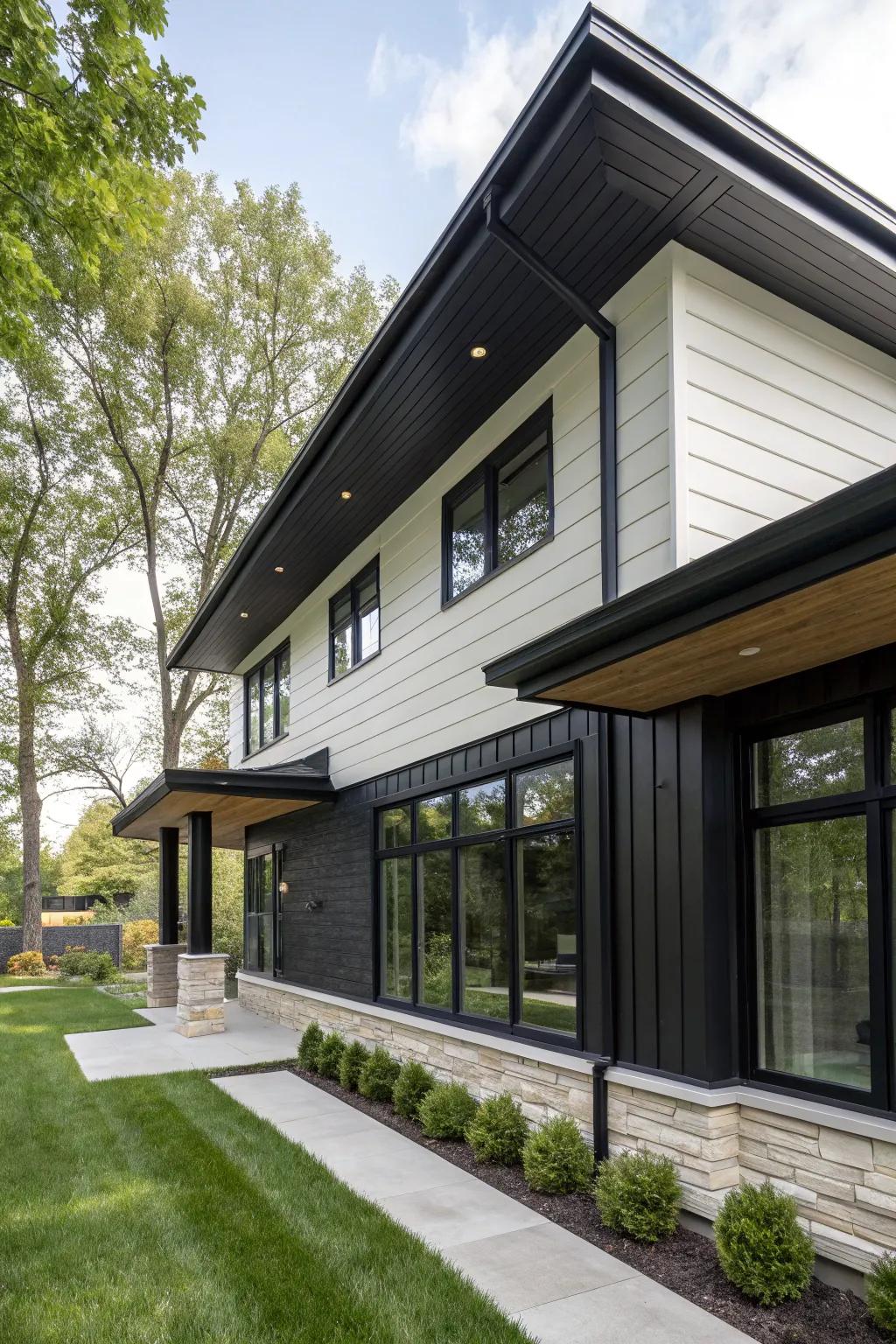 Obsidian-polished wood soffits for a bold and modern appearance.