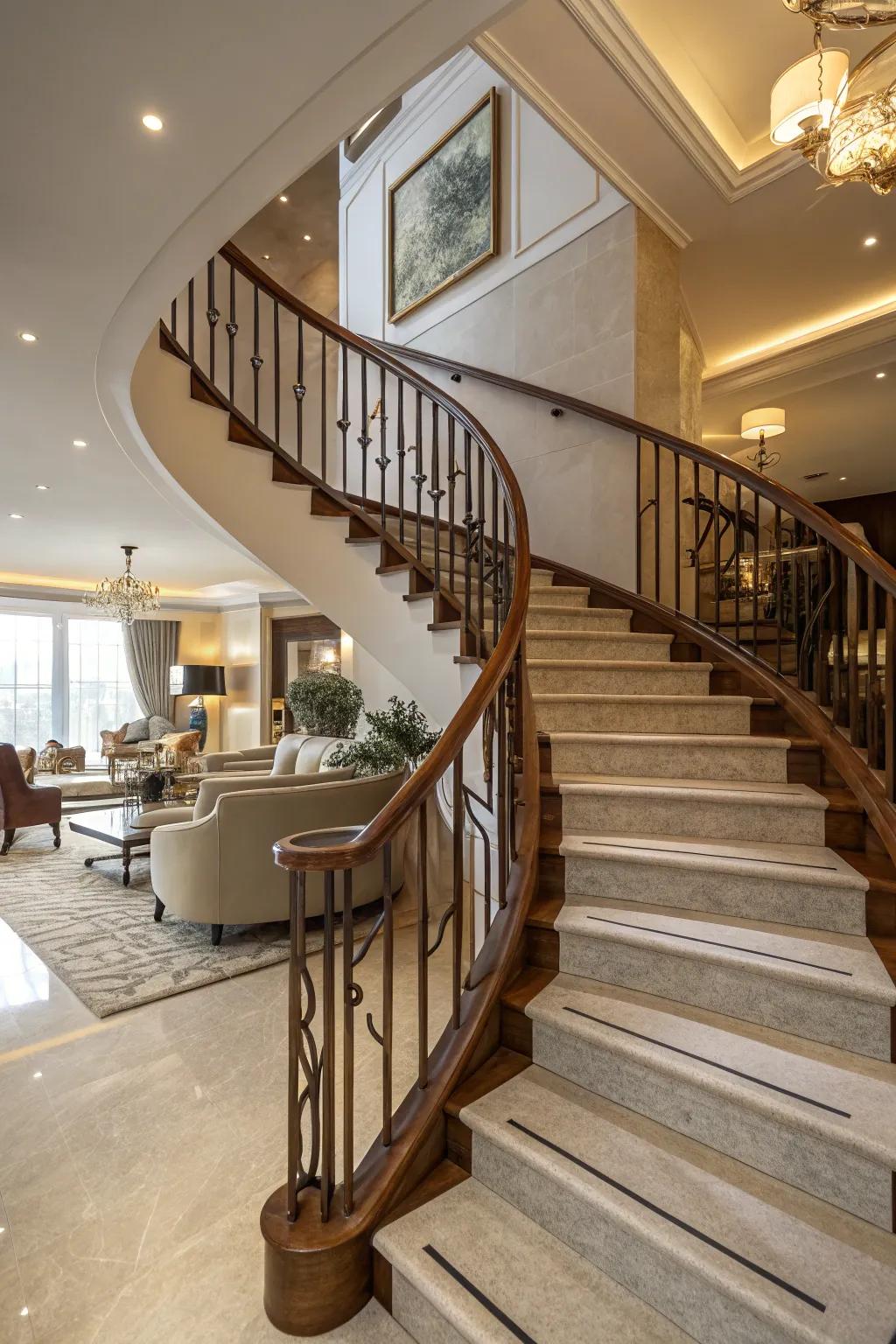 Flow and grace: elegantly curved wooden railings.