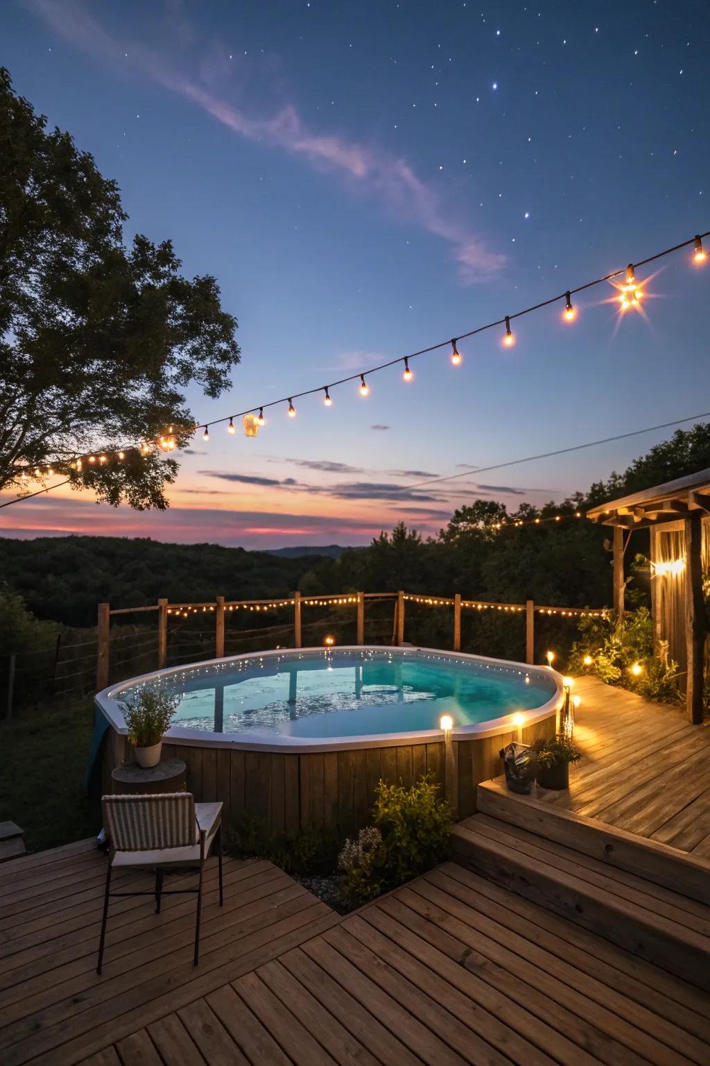 Soft lighting sets the mood for evening fun.