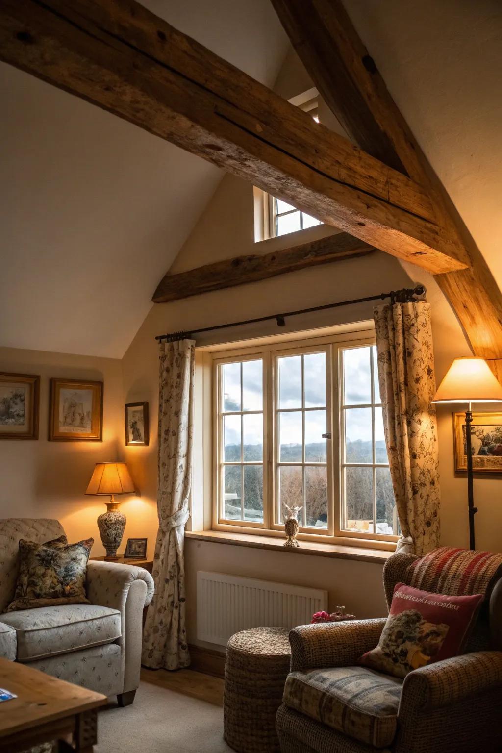 Rustic elements add charm and warmth.
