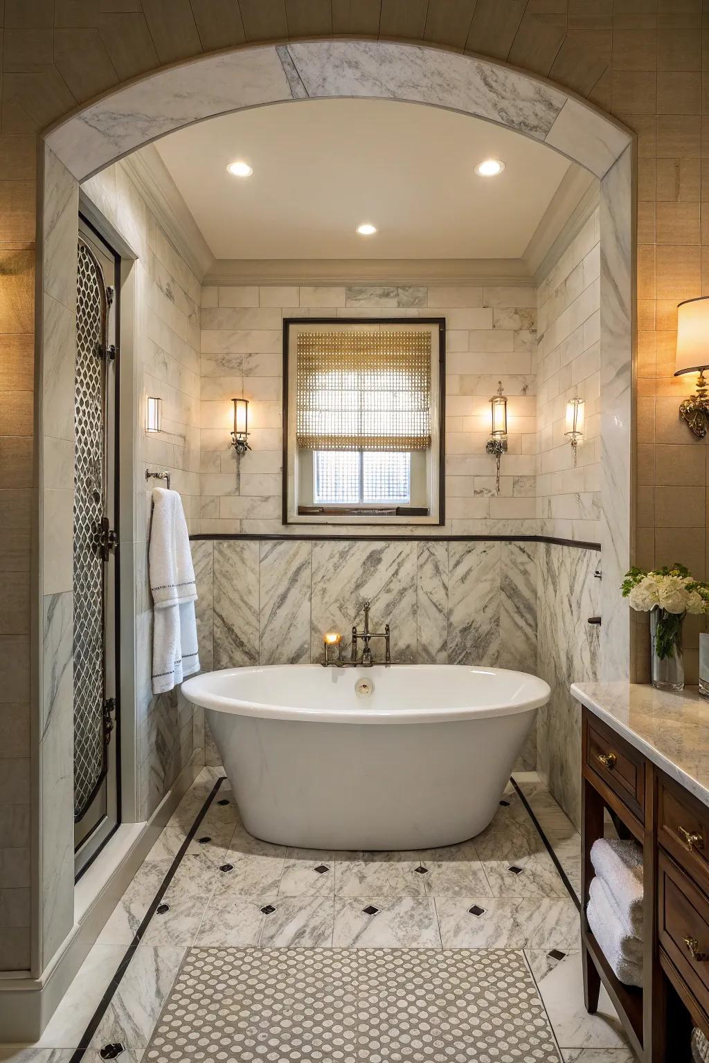 Experience luxury with a freestanding tub in your alcove.