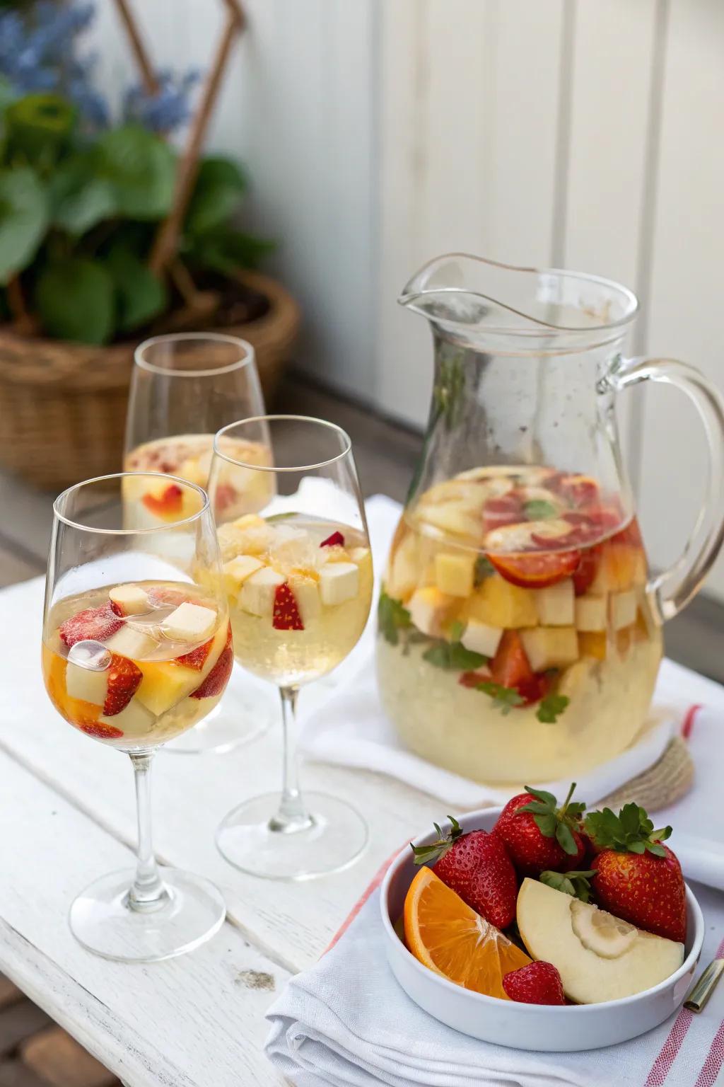 Ivory juice and sangria add a refreshing touch to the all-white party.