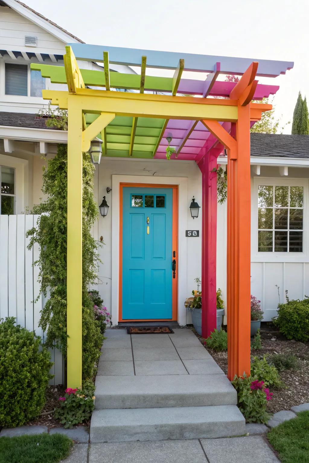 A boldly colored arbor for a vibrant and contemporary gateway.