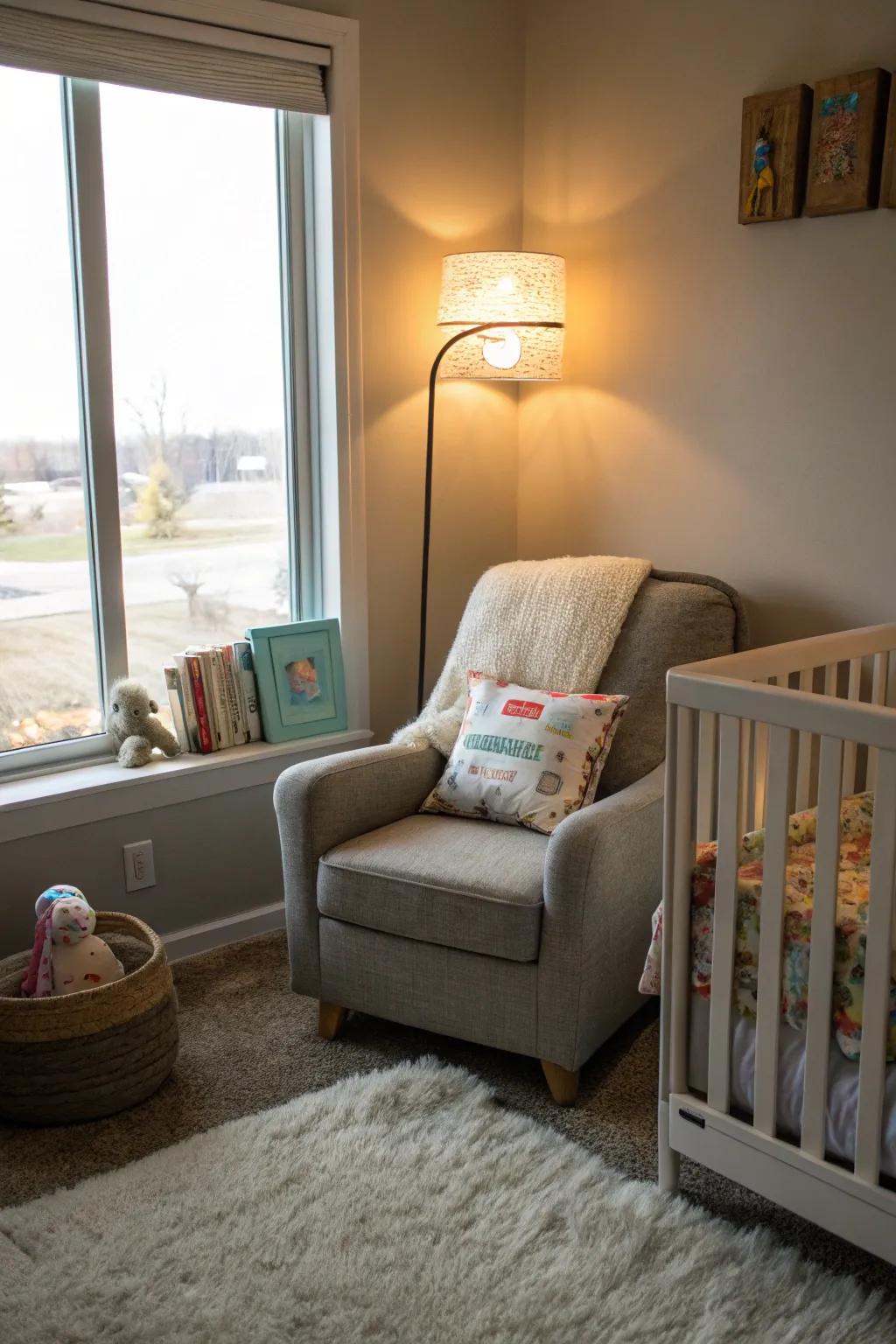 A cozy reading spot can be a peaceful place for bonding and bedtime stories.